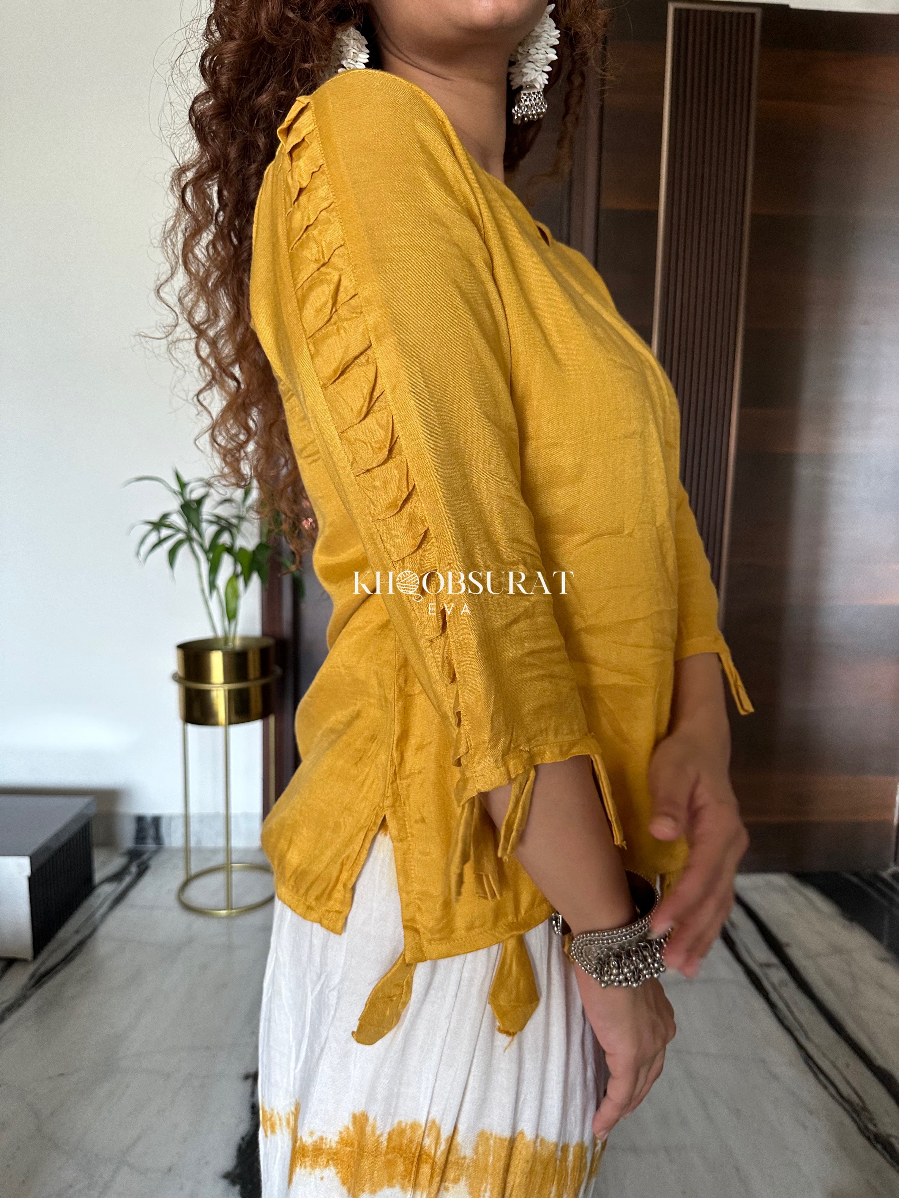 Stylish Shakti Yellow Kurta & Tulip Pants Set | Traditional Indian Ethnic Wear for Women | Perfect for Festivals, Weddings & Cultural Events