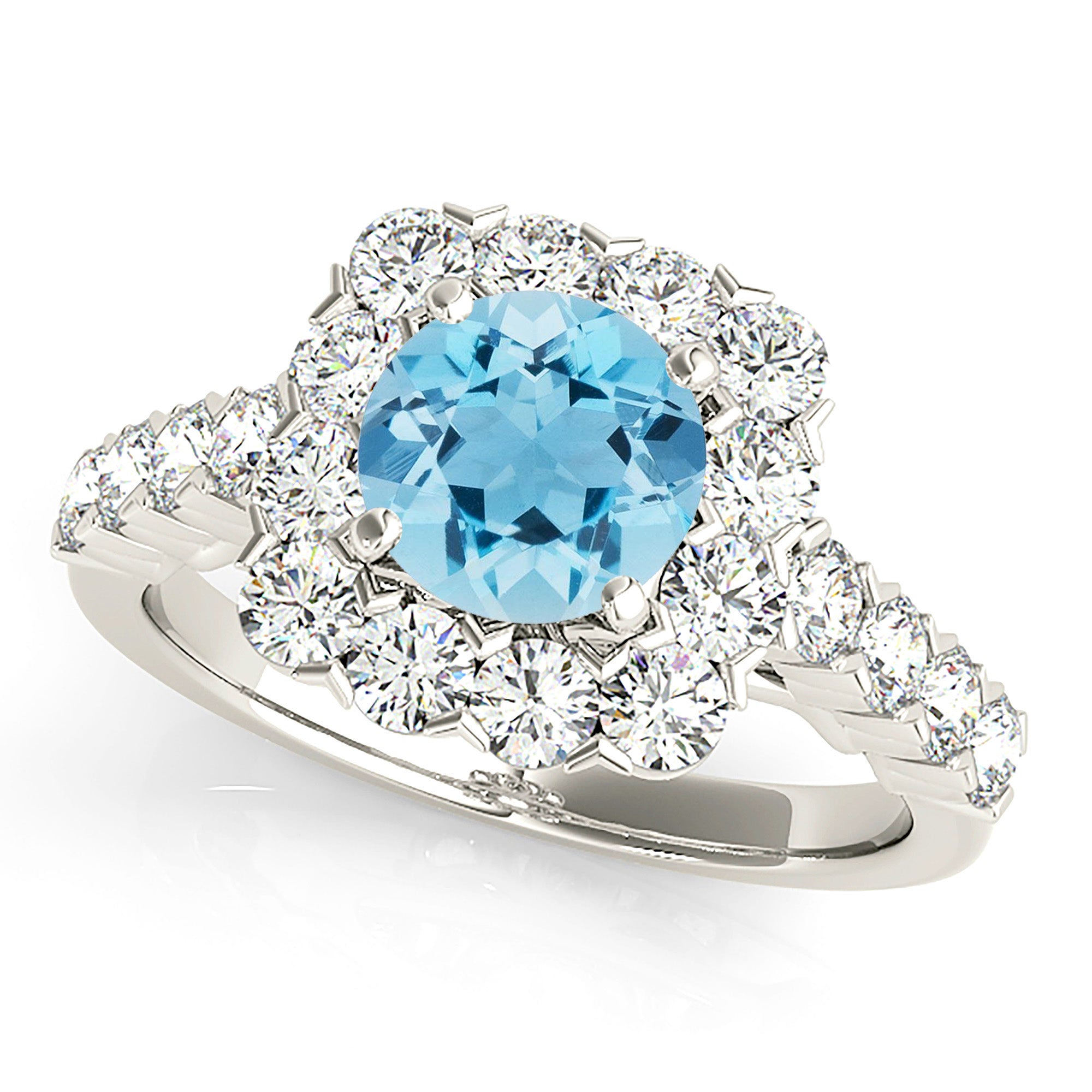 2.00 Carat Genuine Aquamarine Ring with Cushion Halo - Elegant March Birthstone Jewelry for Women, Perfect for Engagement, Anniversary & Special Occasions