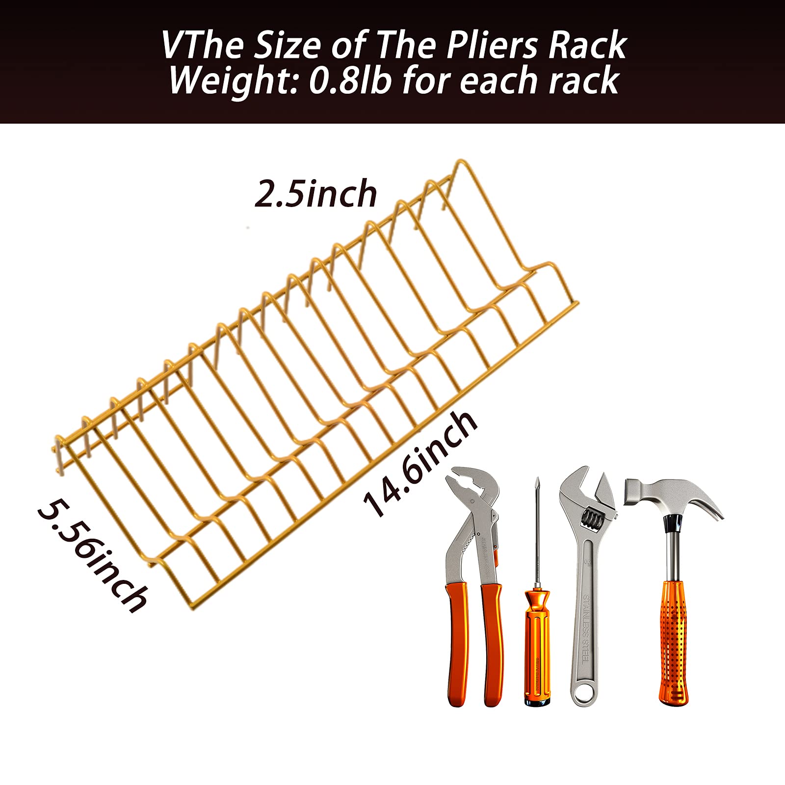 2 Pack Heavy-Duty Black Steel Plier Organizer Rack for Toolbox - 3 Size Slots Fits Most Pliers, Professional Quality (Gold) | Perfect for Workshop, Garage & DIY Projects