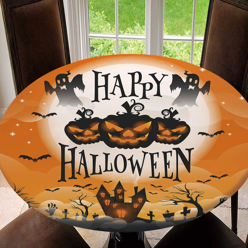 Elastic Edged Round Tablecloth for Halloween - 60 Inch Diameter Fits 59 to 63 Inch Tables - Perfect for Home Dining, Restaurant Decor & Holiday Parties