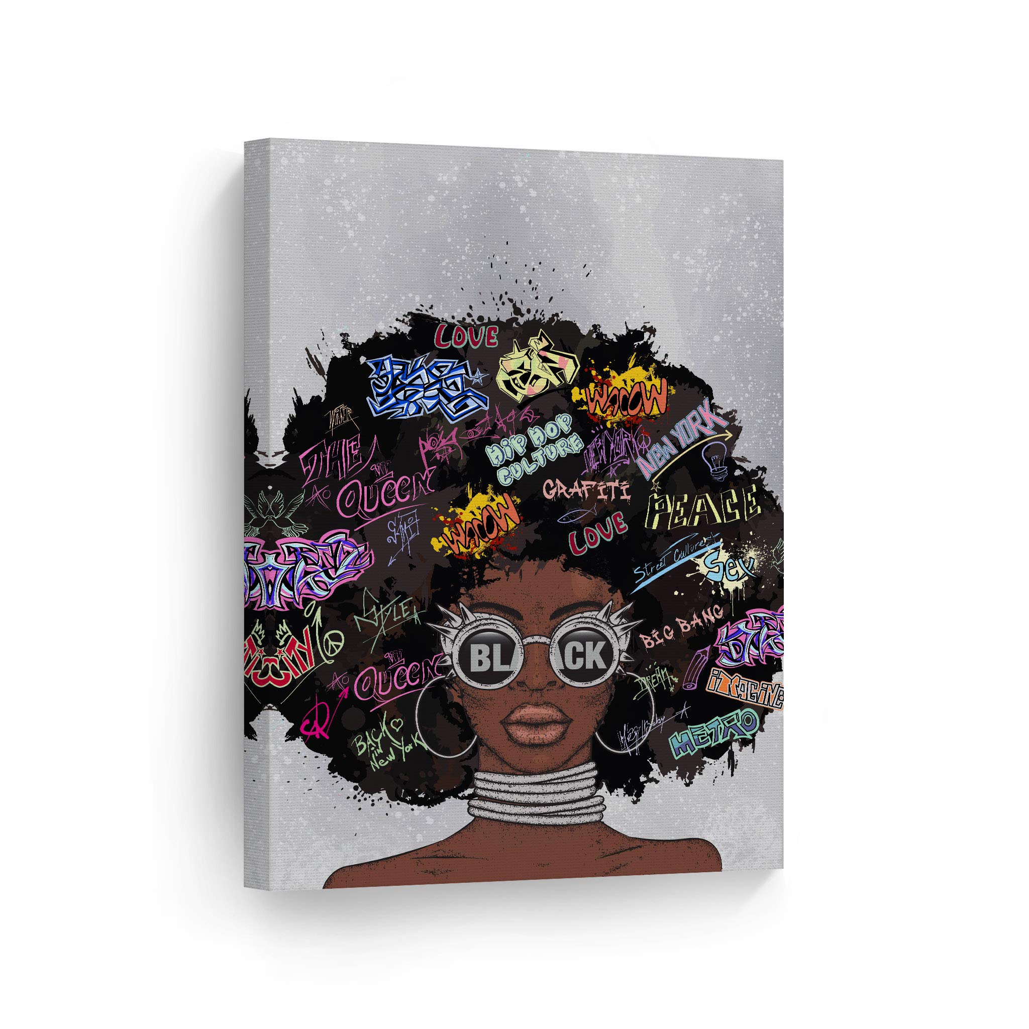 African American Wall Art - Black Art Canvas Prints 36x24 - Black Girl Pop Art Decor with Glasses - Perfect for Living Room, Bedroom & Office Decor