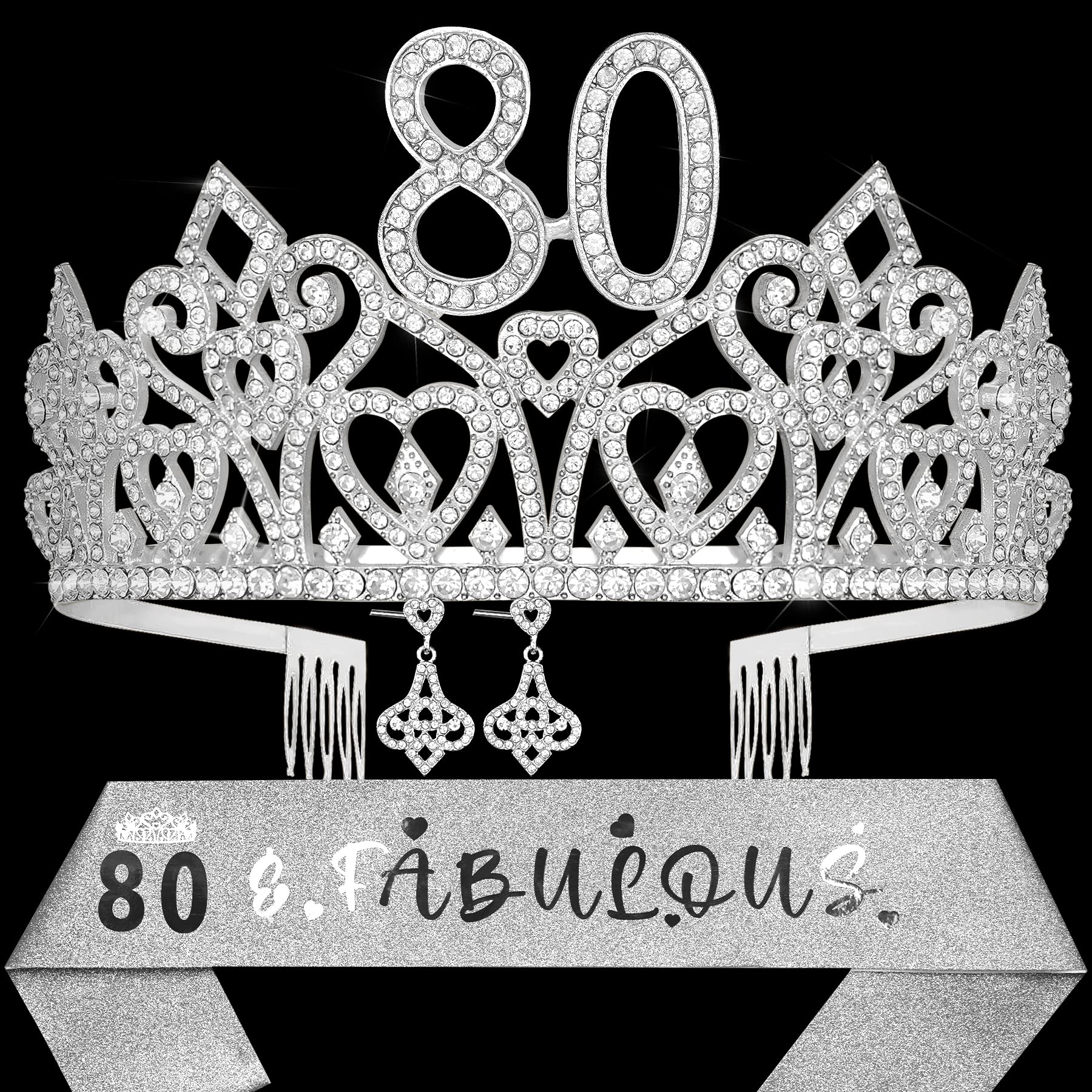 Elegant 80th Birthday Tiara & Sash Set for Women - Gold Crown & Happy Birthday Sash Kit - Perfect for Milestone Celebrations, Retirement Parties & Special Occasions