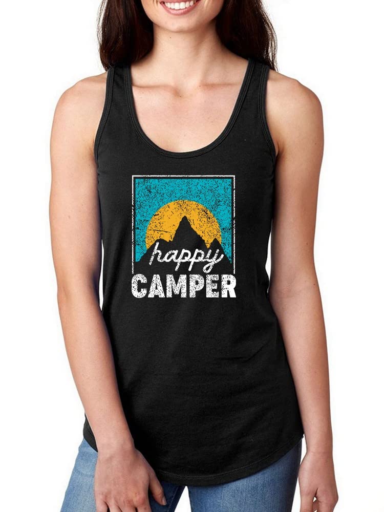 Happy Camper Landscape Women's Racerback Tank Top - Breathable Workout & Yoga Shirt for Outdoor Hiking, Gym Fitness & Summer Activities