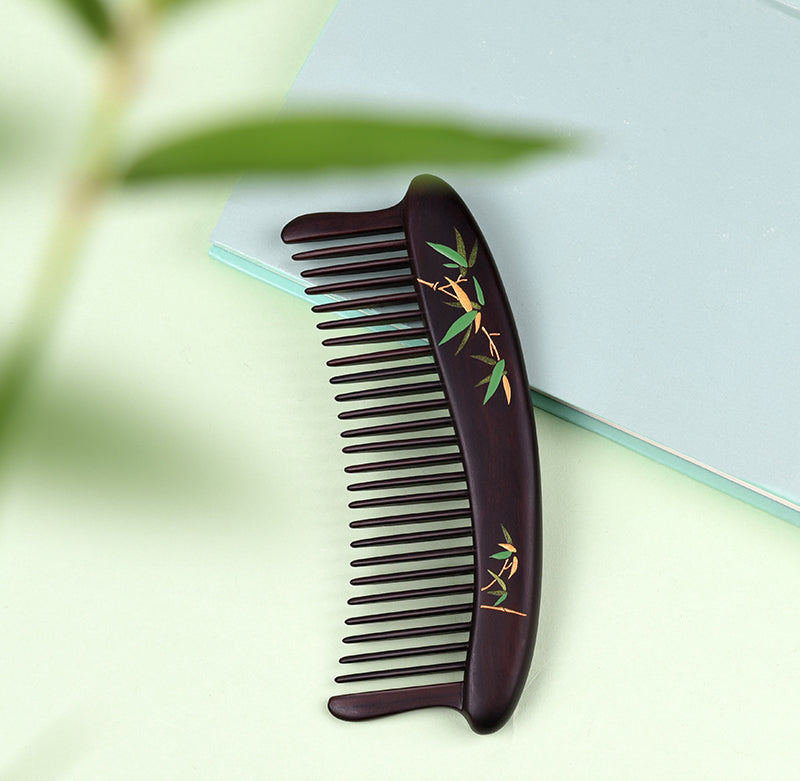 Premium Ebony Wood Comb with Bamboo Pattern - Natural Hair Detangler & Styling Tool for Men & Women - Perfect for Daily Hair Care, Travel & Grooming