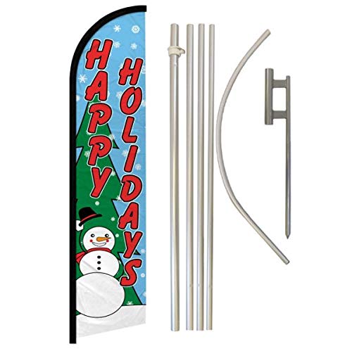 Happy Holidays Windless Banner Flag & Pole Kit - Outdoor Christmas Decoration for Yard, Garden & Patio - Perfect for Festive Celebrations & Party Decor