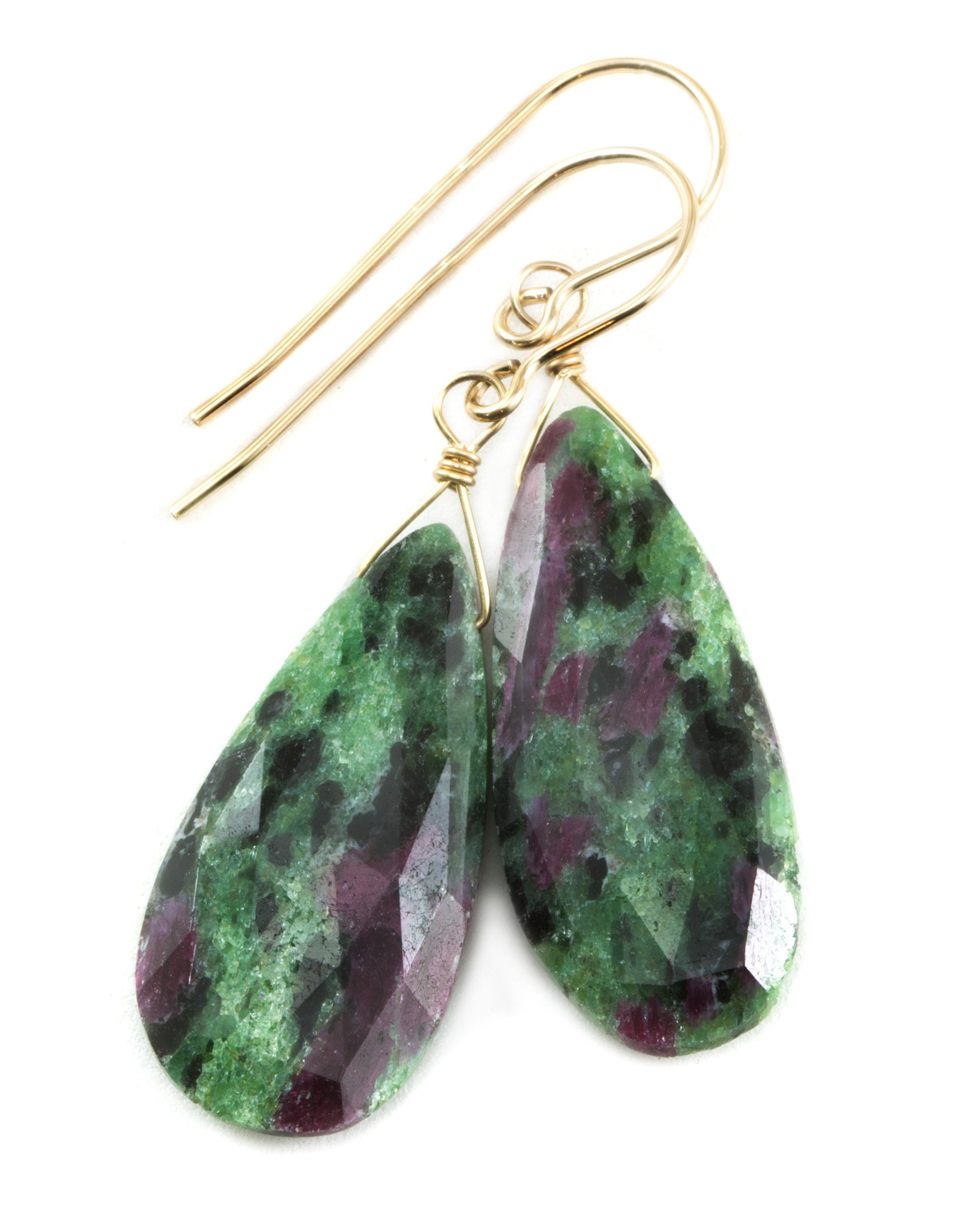 Zoisite Red Ruby Anyolite Earrings - Long Faceted Teardrop Dangle Earrings for Women | Elegant Jewelry for Parties, Weddings & Special Occasions