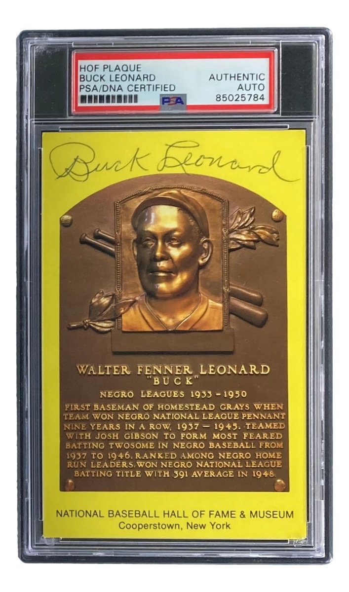 Buck Leonard Autographed 4x6 Homestead Grays HOF Plaque Card - PSA/DNA Certified 85025784 - Perfect for Baseball Memorabilia Collectors & Sports Fans Display