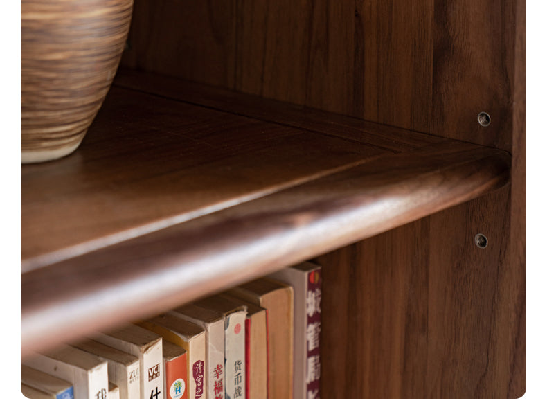 Premium Black Walnut & Ash Solid Wood Bookcase with Dust-Proof Glass Doors - Stylish Home Office & Living Room Storage Solution