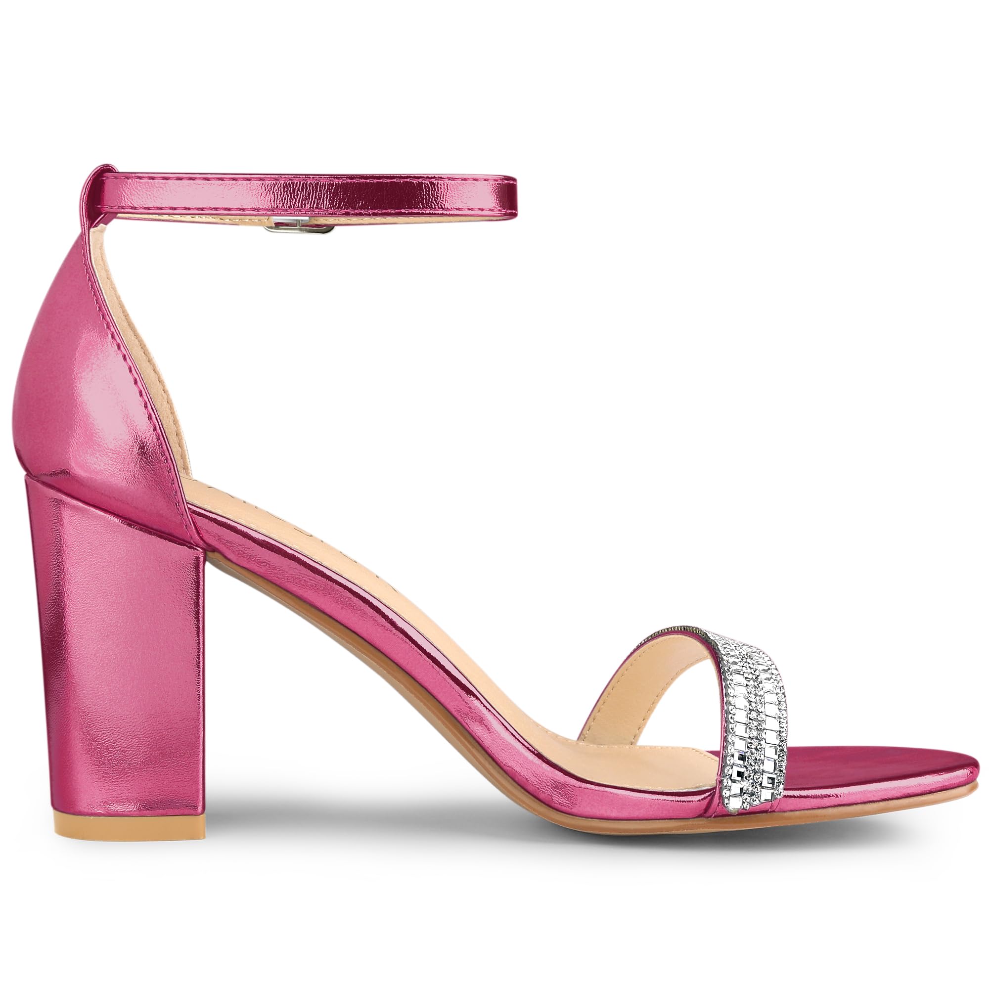 Allegra K Women's Rhinestone Ankle Strap Chunky Heel Sandals - Elegant Party Shoes for Weddings, Prom & Evening Events