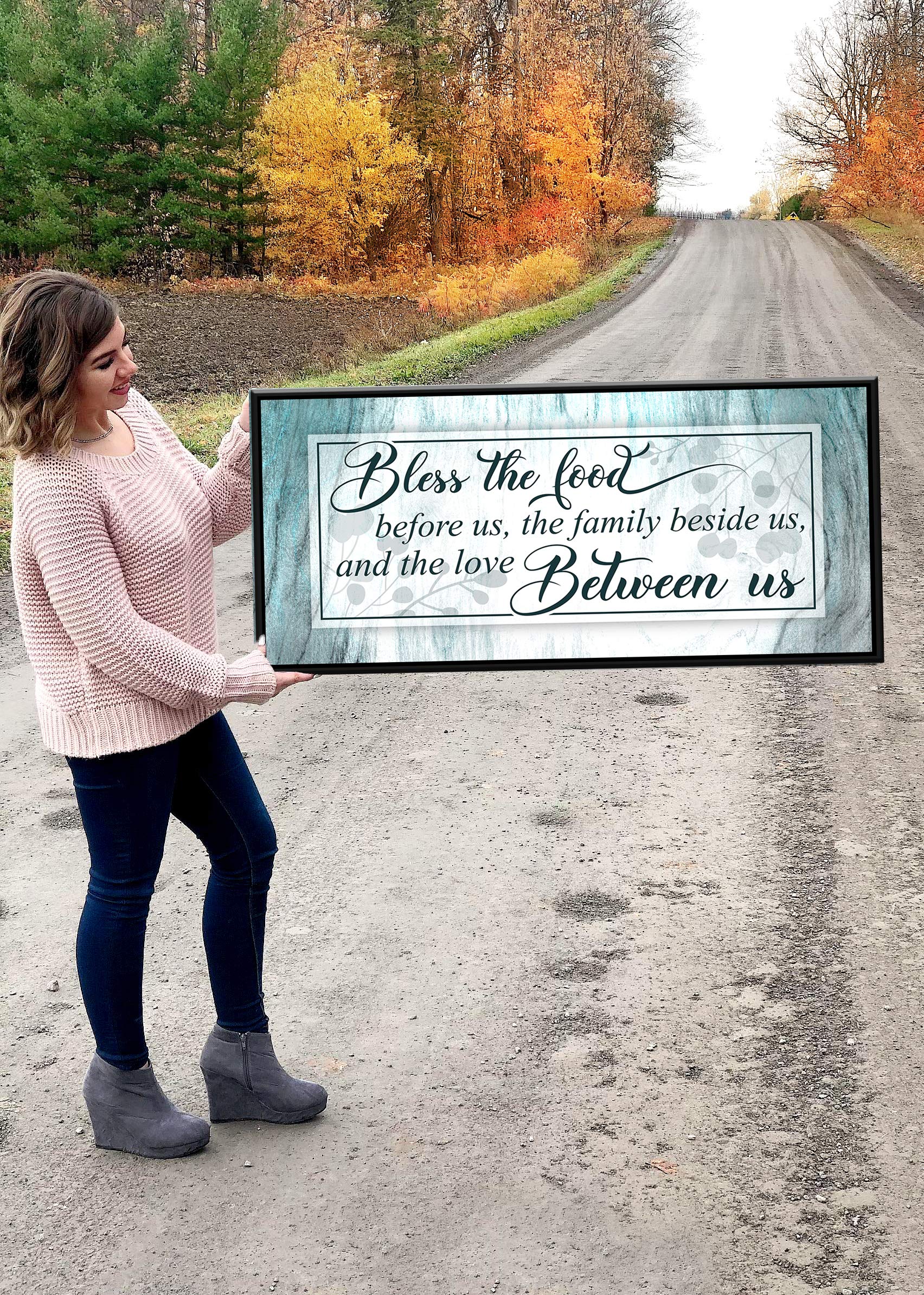 Framed Kitchen Wall Art Sign - The Fondest Memories Blue (42x19 in) - Rustic Dining Room Decor for Farmhouse & Modern Homes