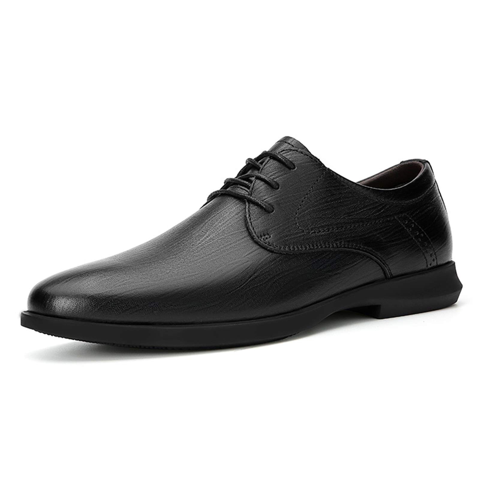 **Men's Genuine Leather Oxford Dress Shoes - 3-Eye Lace-Up Brogue Round Toe with Rubber Sole & Block Heel (Black, Size 37 EU) - Perfect for Business, Formal Events & Office Wear**