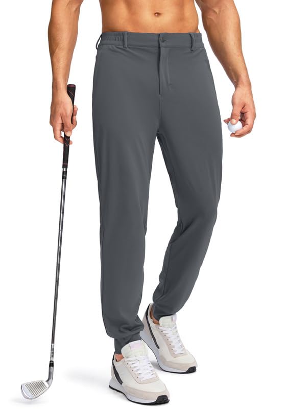 Pudolla Men's Slim Fit Golf Joggers Pants with Zipper Pockets - Stretch Lightweight Sweatpants for Casual & Dress Wear - Perfect for Golf, Travel & Everyday Comfort