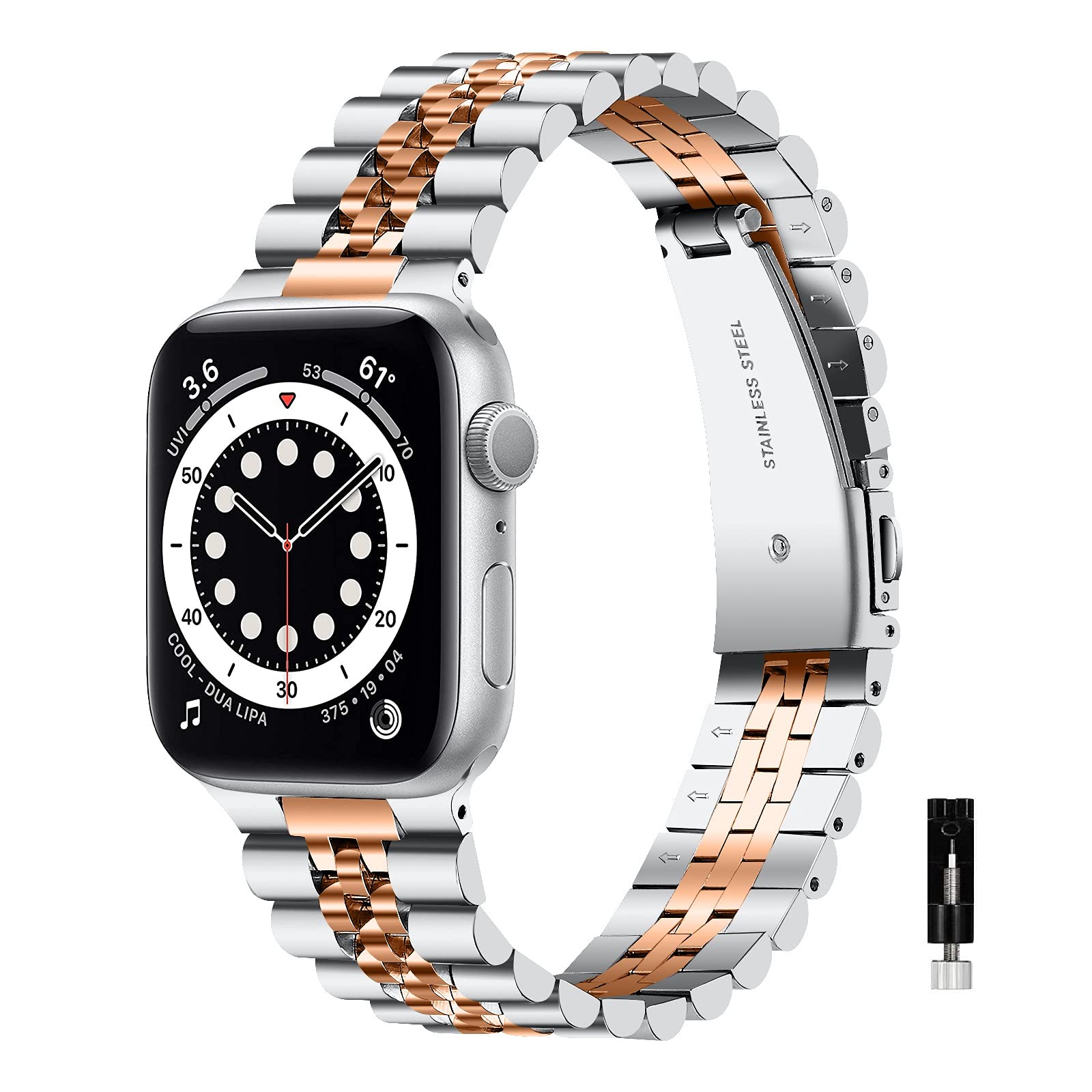 WIGERLON Stainless Steel Apple Watch Band for Men & Women - Compatible with Apple Watch 38mm 40mm 42mm 44mm 49mm - Metal iWatch Band for Series 8/7/6/5/4/3/2/1/SE - Perfect for Workouts, Office & Everyday Wear