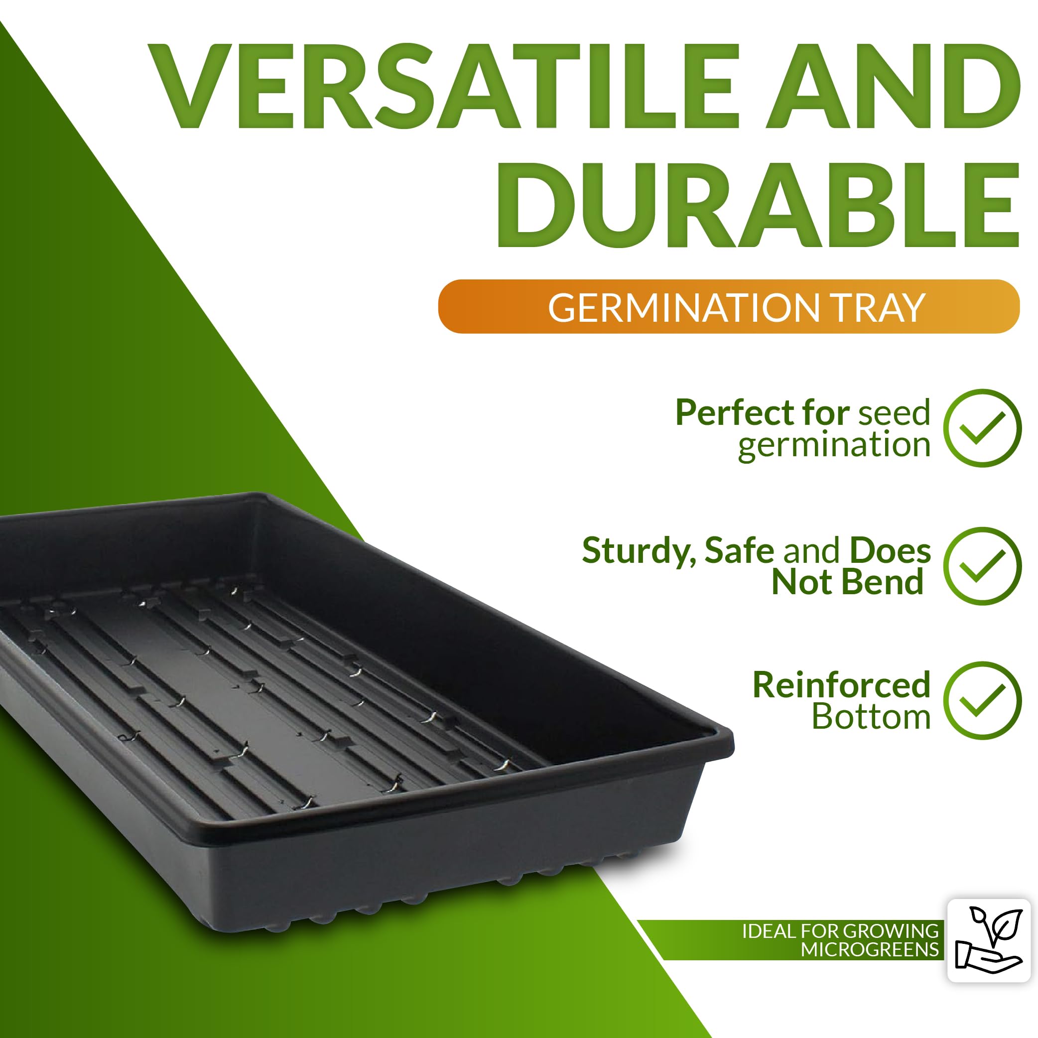 100 Pack - 1020 Heavy Duty Plant Trays Without Holes for Seed Starting, Propagation & Greenhouse Gardening - Durable Nursery Flat Containers for Indoor/Outdoor Use