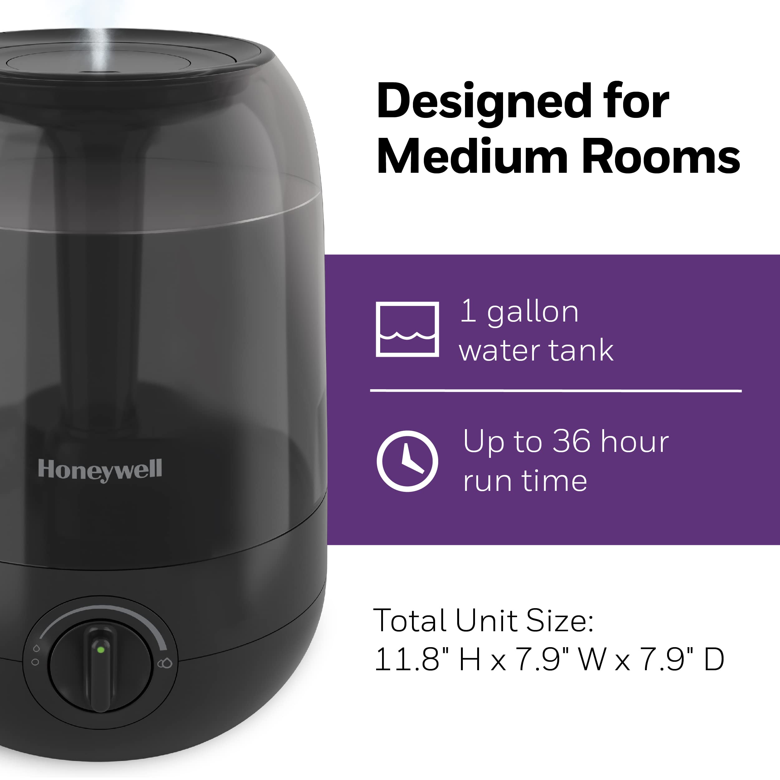 Honeywell Cool Mist Humidifier - Quiet, Filter-Free for Bedroom & Office