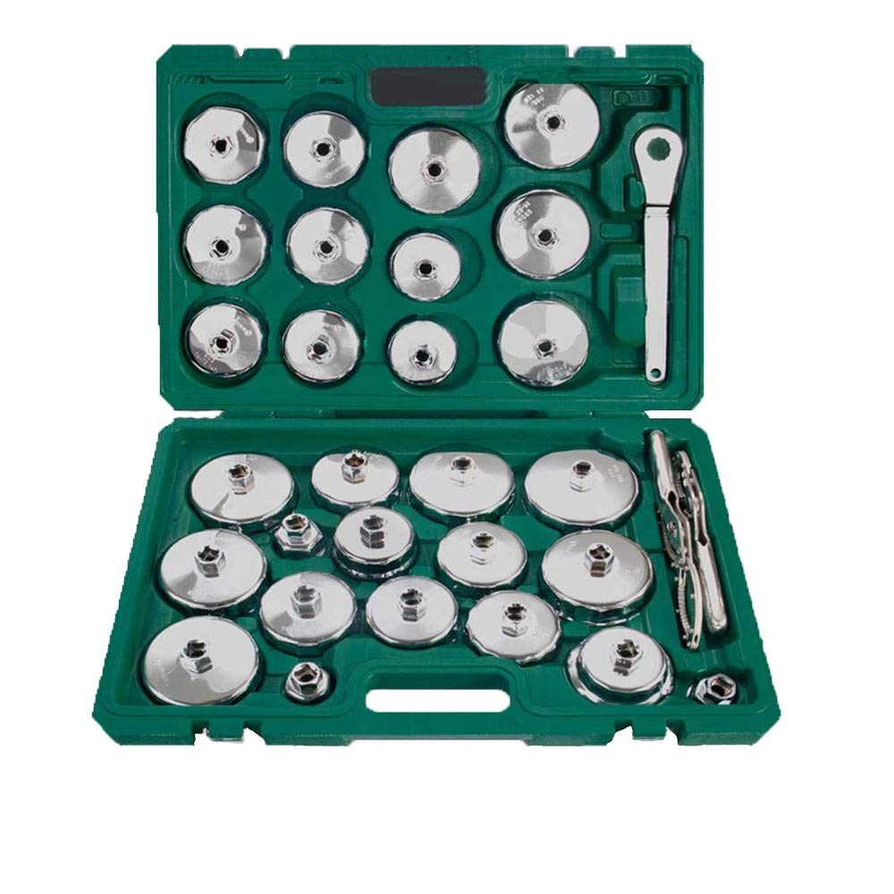T-King Universal Oil Change Filter Cap Wrench Cup Socket Tool Set - 31-Piece Non-Alloy Machine Filter Wrench Kit for Car, Truck & Motorcycle Maintenance | DIY Oil Change & Automotive Repair Tool