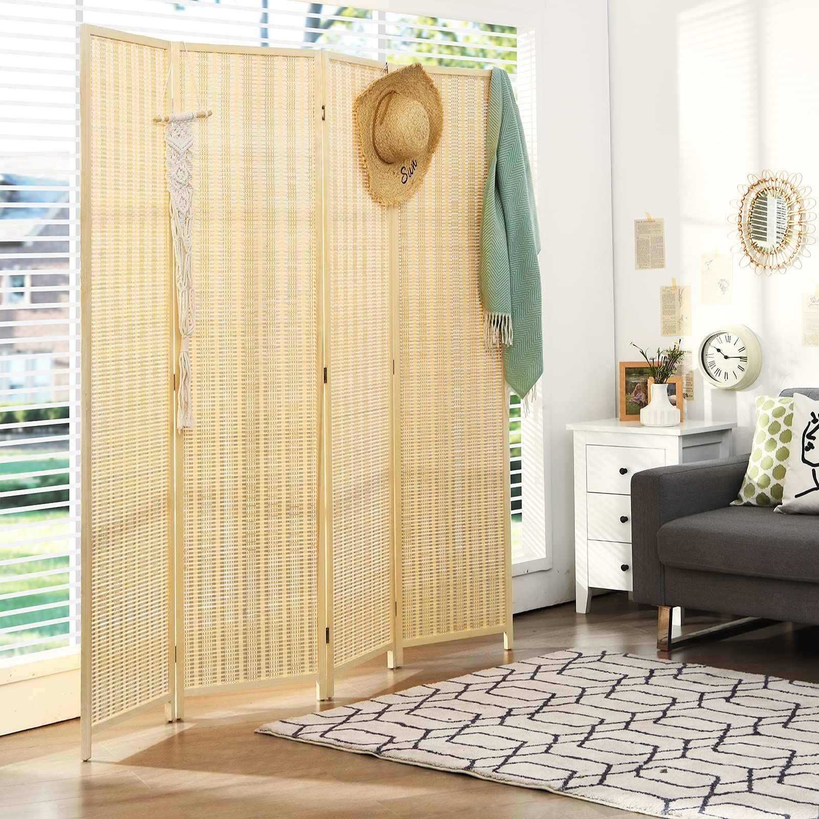 Giantex 6 Ft Tall 4-Panel Bamboo Room Divider - Folding Privacy Screen & Portable Freestanding Partition for Living Room, Bedroom, Office, Patio, Balcony | Space Separator, Home Decor, Room Organizer