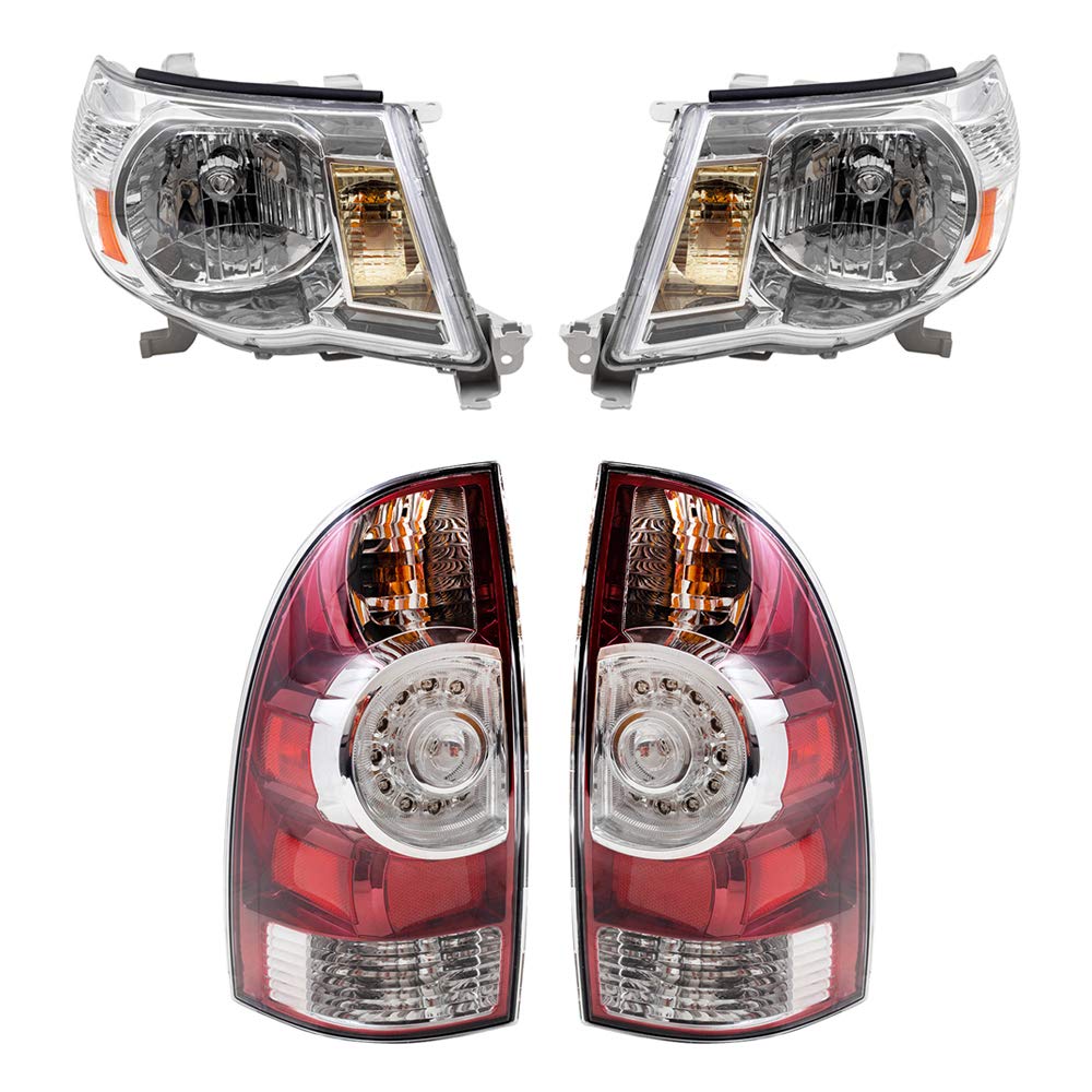 Brock Replacement Headlights for 2005-2011 Toyota Tacoma - Bright Chrome Bezel & LED Taillights with Center Lens | Enhanced Night Driving & Off-Road Visibility