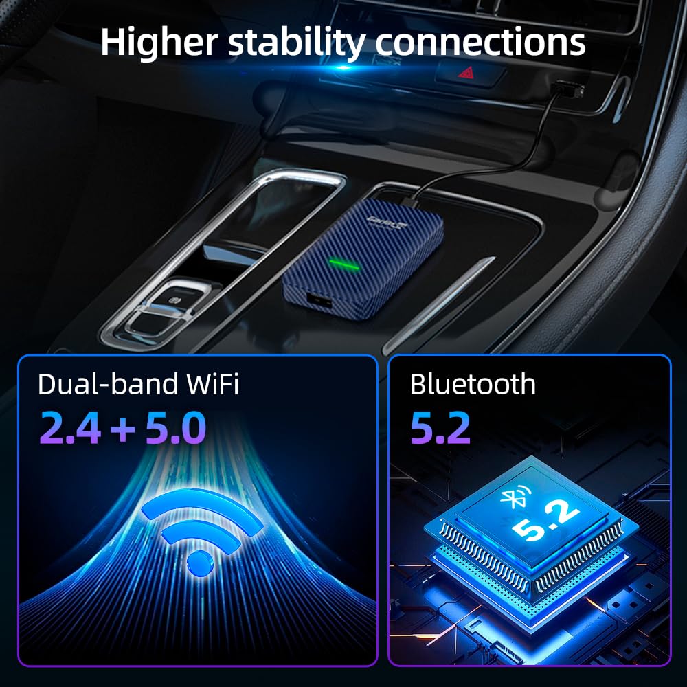 Carlinkit 4.0 2025 Wireless CarPlay & Android Auto Adapter - Convert OEM Wired CarPlay to Wireless, 2-in-1 Dual System Support, 5GHz WiFi, OTA Upgrade - Perfect for Commuting, Road Trips & Hands-Free Driving