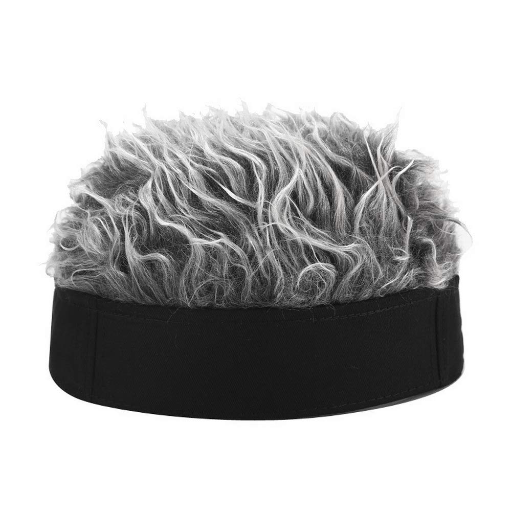 Funny Adjustable Baseball Cap with Wig - Brimless Golf Hat for Men & Women - Black & Gray - Perfect for Halloween, Cosplay, and Costume Parties