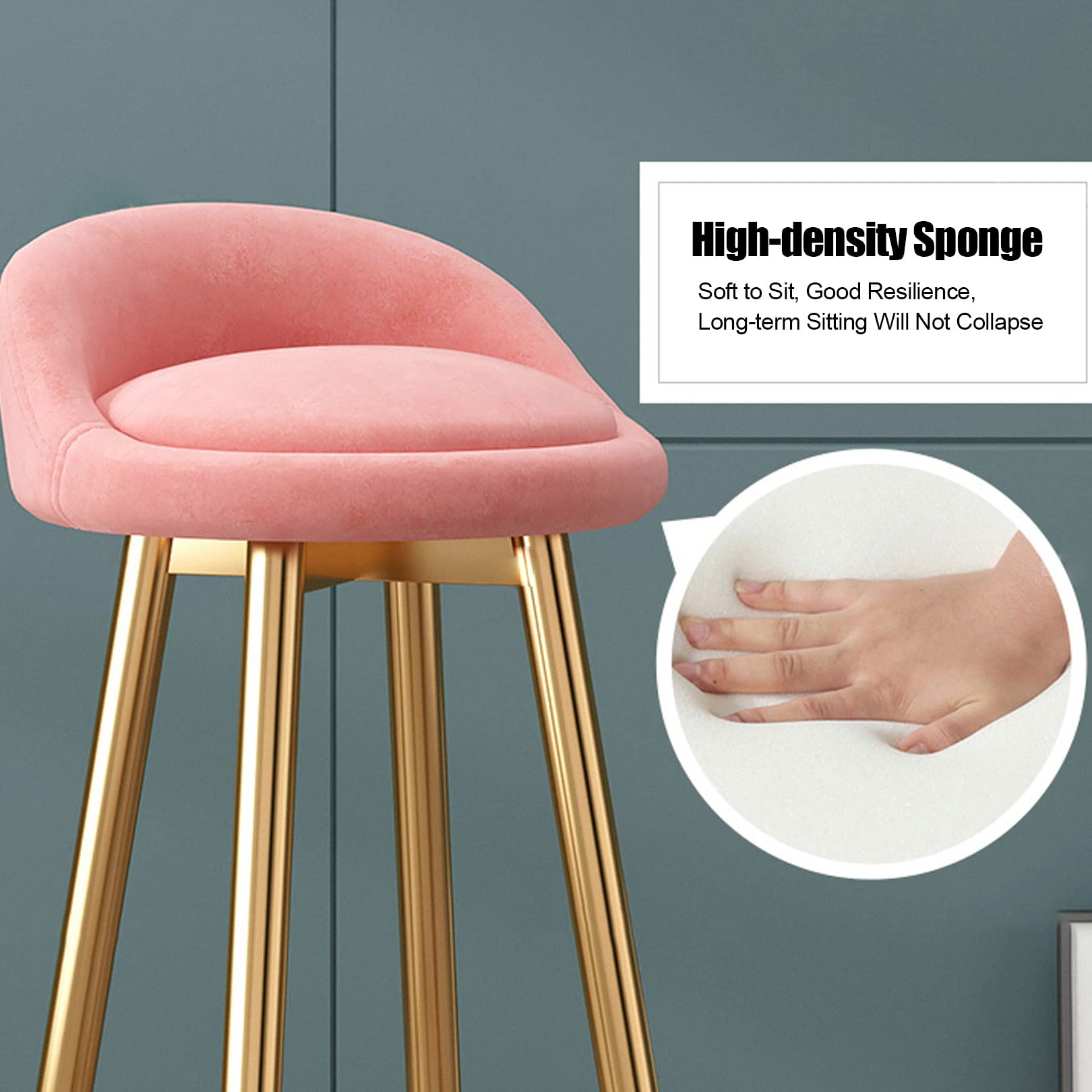 Modern Round Velvet Bar Stools with Gold Footrest - Counter Height Stools for Kitchen, Breakfast Nook, Coffee Shop & Home Balcony - Comfortable Dining Chairs for Bars, Restaurants & Outdoor Entertaining