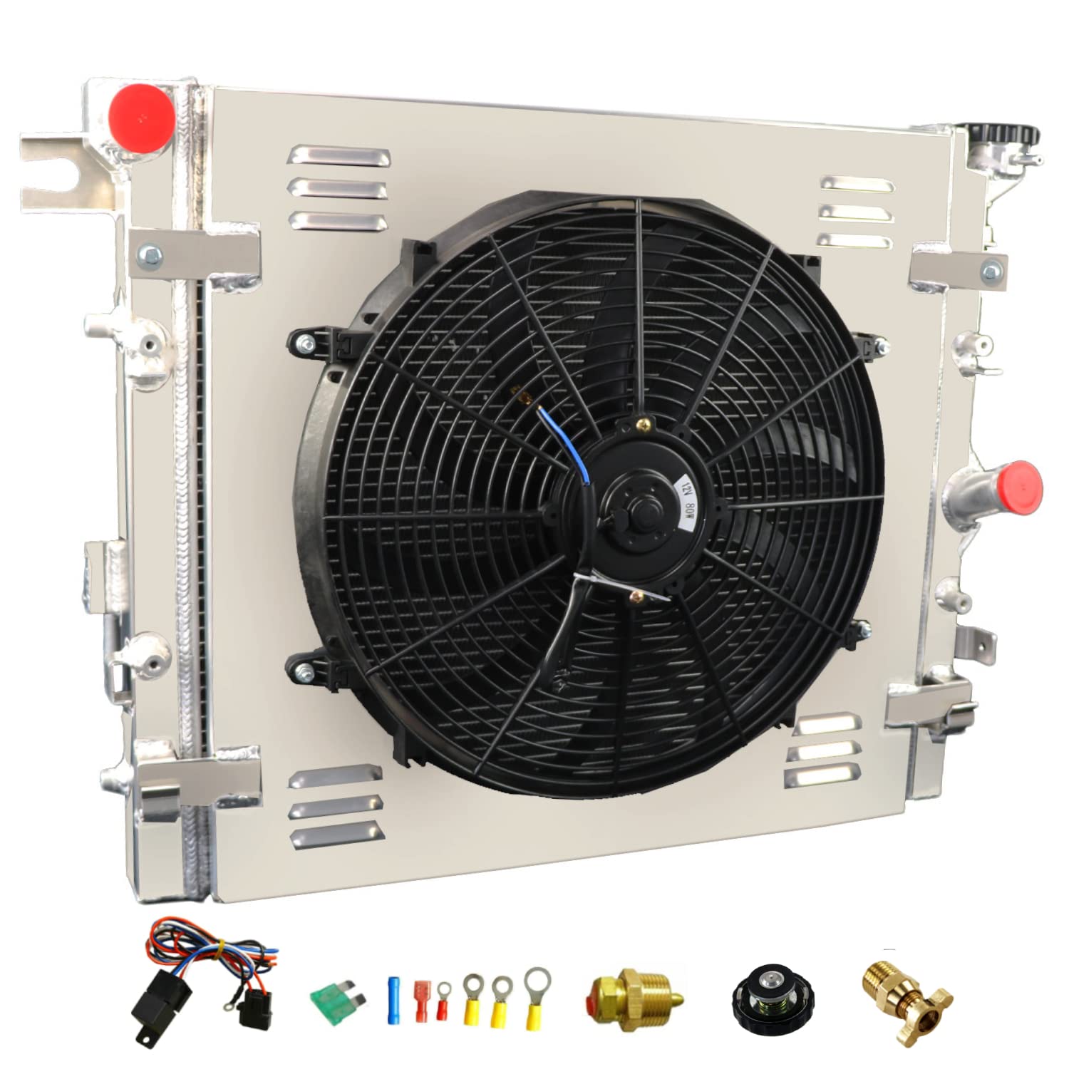 ReadyCool 3 Row Aluminum Radiator Shroud Fan for 2007-2018 Jeep Wrangler JK 3.6L 3.8L V6 MT CU2957 with Relay Kit - High Performance Cooling for Off-Road & Daily Driving