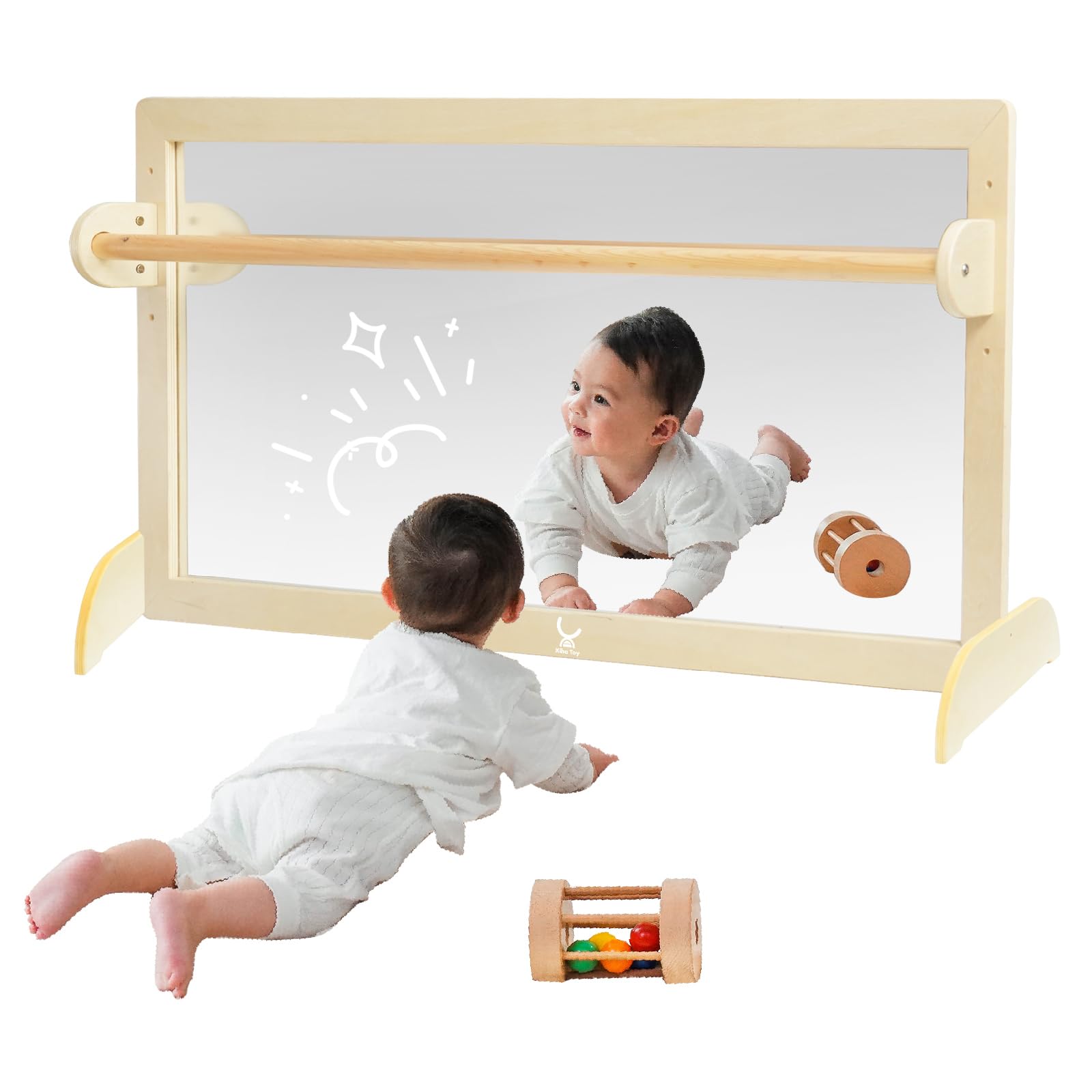 XIHAToy Montessori Wooden Toddler Mirror - Shatterproof Acrylic Safety Mirror for Kids, Dual-Use Early Learning & Walking Mirror - Perfect for Nursery, Playroom & Montessori Classroom Activities