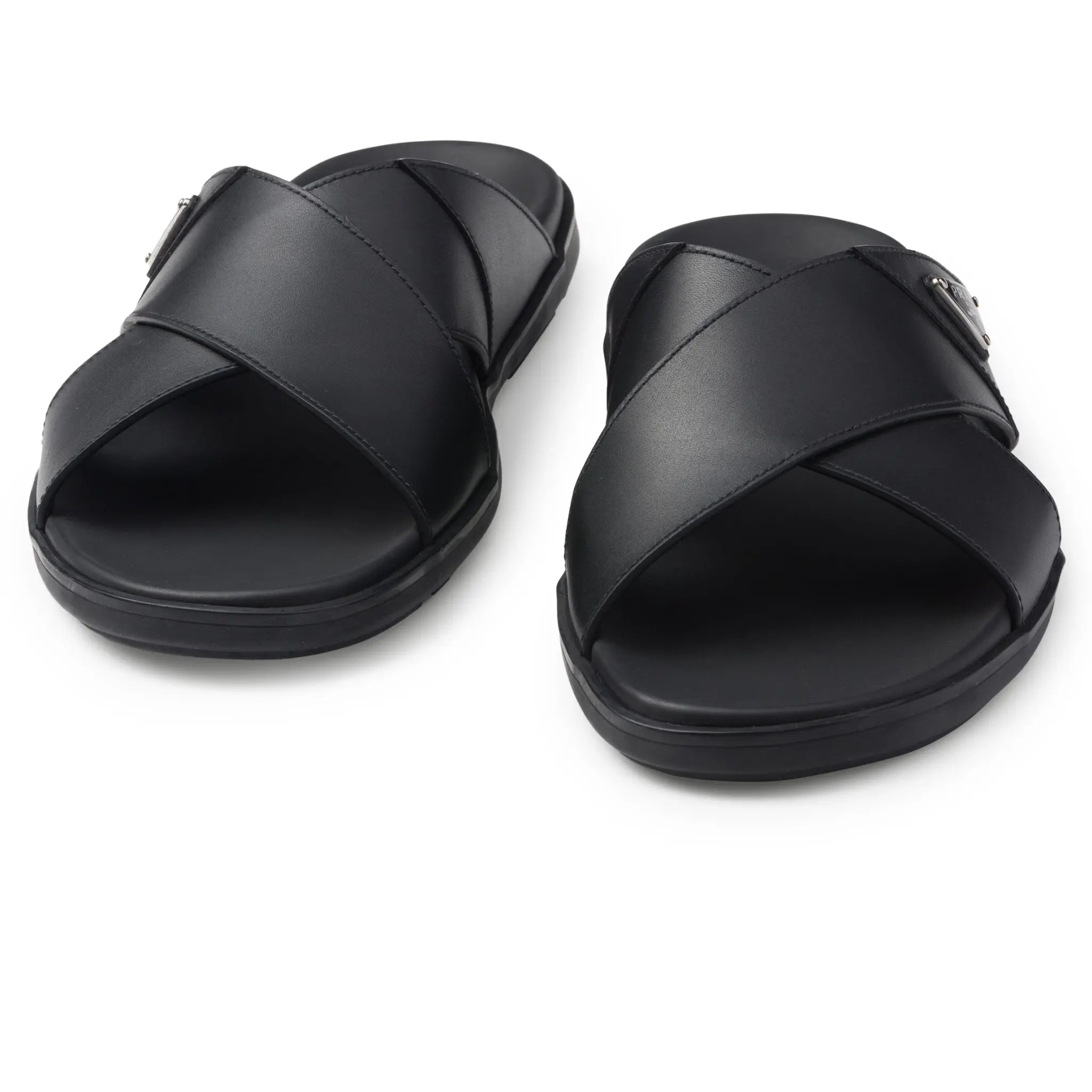 Prada Crisscross Leather Black Sandals for Women | Luxury Designer Strappy Sandals | Perfect for Summer, Beach & Casual Outings