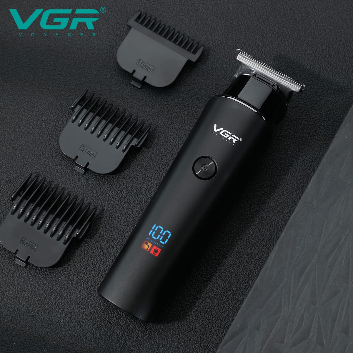 VGR V-937 Professional Cordless Rechargeable Hair Clipper for Men - USB Charging, LED Display, Stainless Steel Blades, 3 Guide Combs, 500 Min Runtime, 2000mAh Li-ion Battery (Black) - Perfect for Home Haircuts, Beard Trimming & Personal Grooming