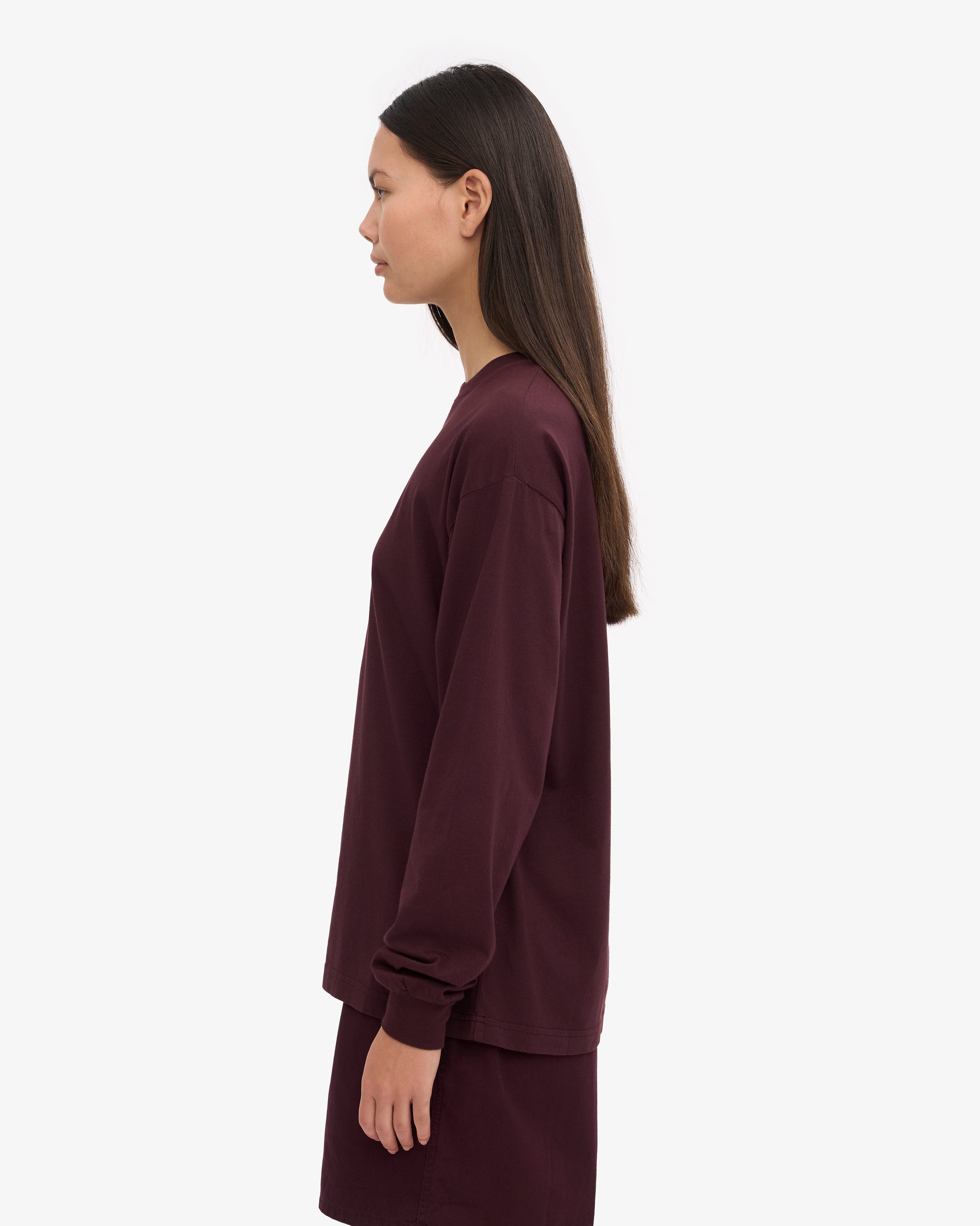 Oversized Organic Long Sleeve T-Shirt for Women - Soft Cotton, Oxblood Red - Perfect for Casual Wear, Loungewear & Street Style Fashion