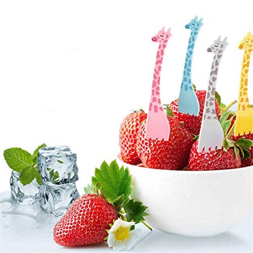 SpiderJuice 12-Piece Reusable Plastic Cutlery Set - Colorful Giraffe Design Kids Forks for Lunch Box, Picnics, School Meals & Parties - Perfect for Fruits, Salads, Noodles, Desserts & Cake Serving