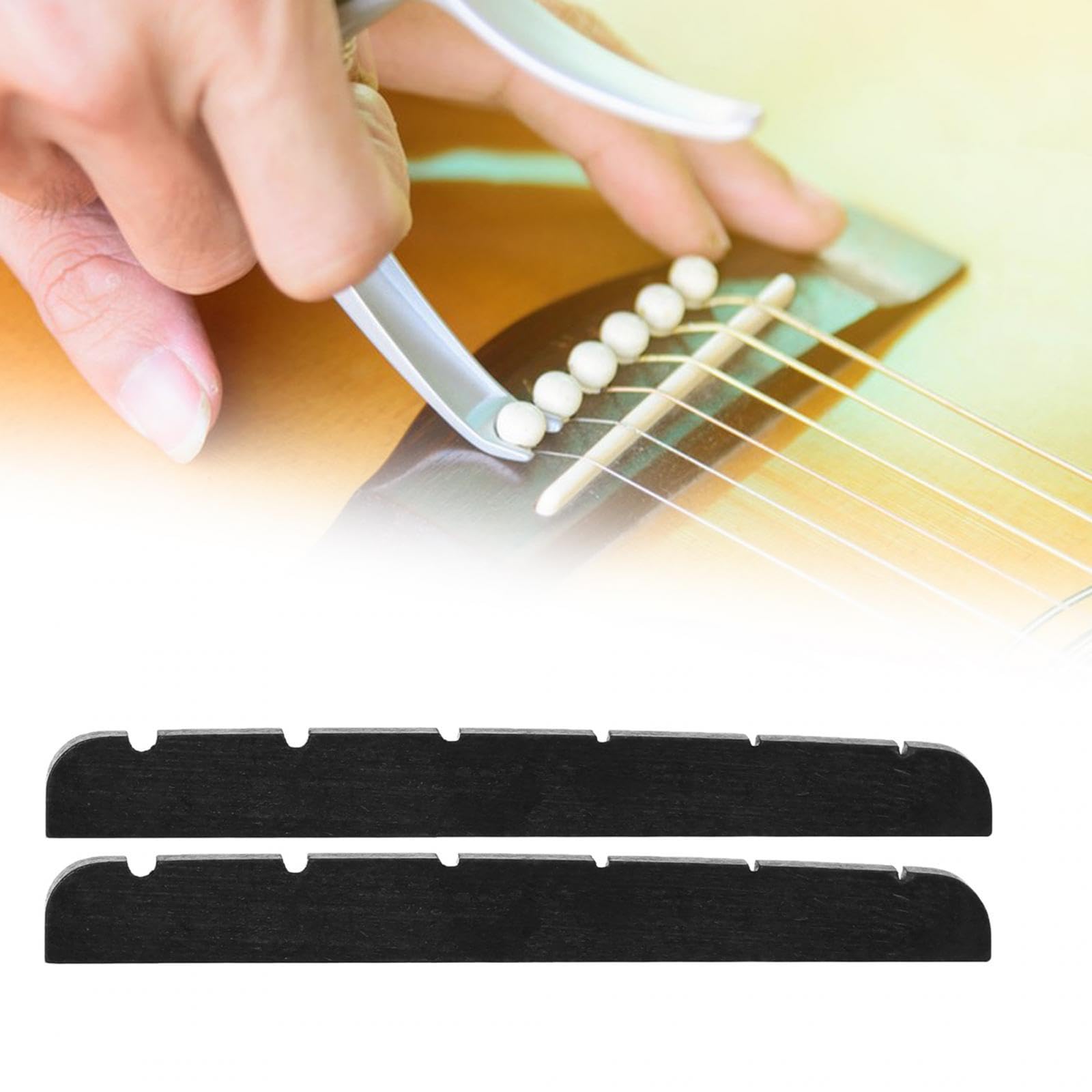 2-Piece Electric Guitar Bone Nut Set - 42x3.5mm Flat Bottom Slotted for 6-String Guitars (Black) | Perfect for Guitar Repair, Maintenance & Upgrades | Replacement Parts for Fender, Gibson & More
