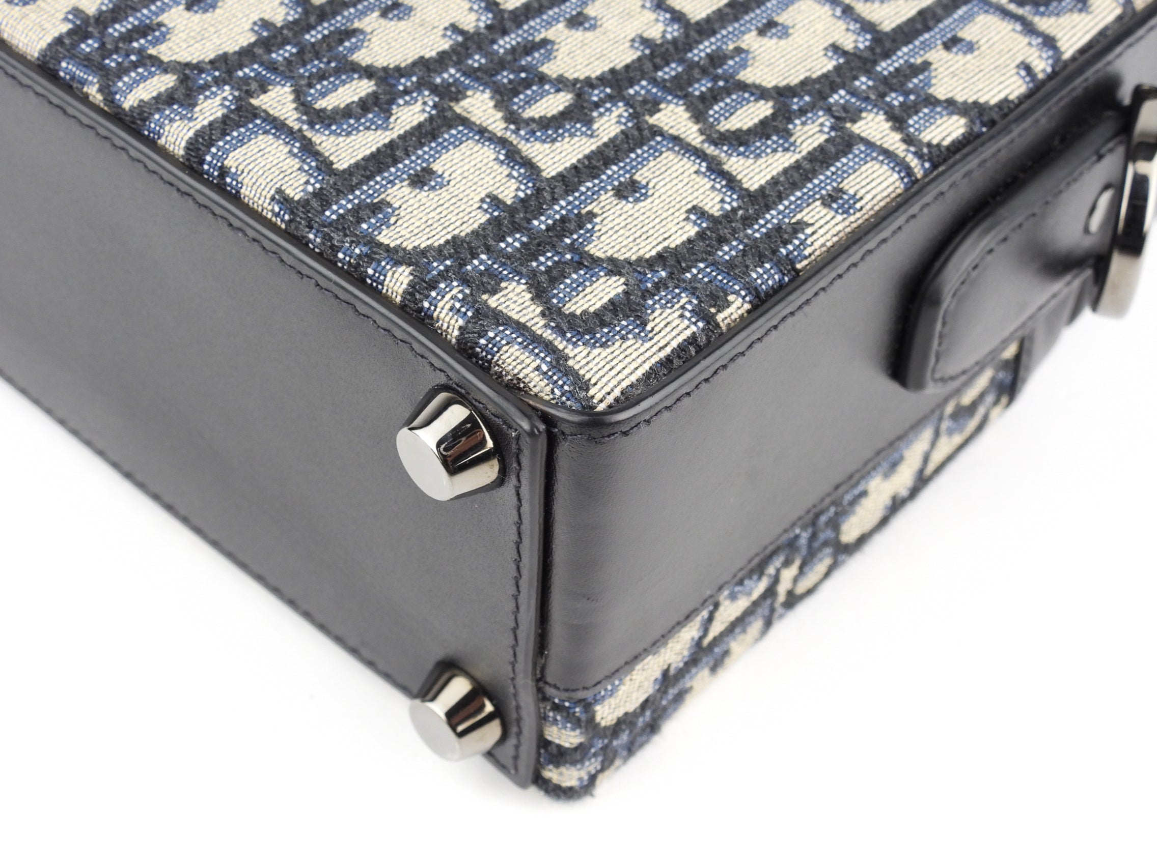 Christian Dior Oblique Monogram Black Leather Two-Way Hard Case Lock Handle Bag - Luxury Travel & Everyday Elegance