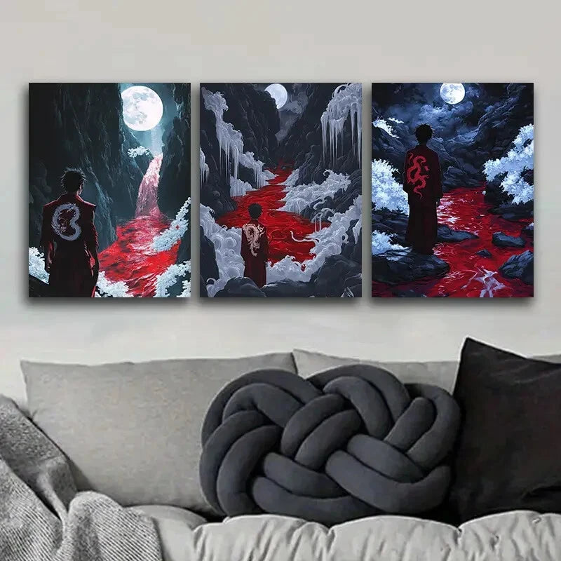 3pcs Dark Lord of Hell Metal Wall Art - Gothic Home Decor for Living Room, Bedroom & Office - Ready to Hang Metal Prints for Horror Fans & Metalheads