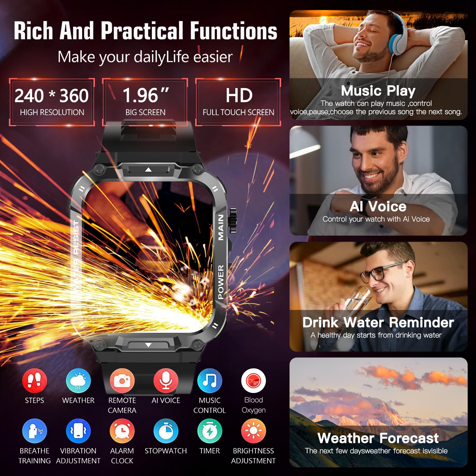 Military Smart Watch for Men - 1.96