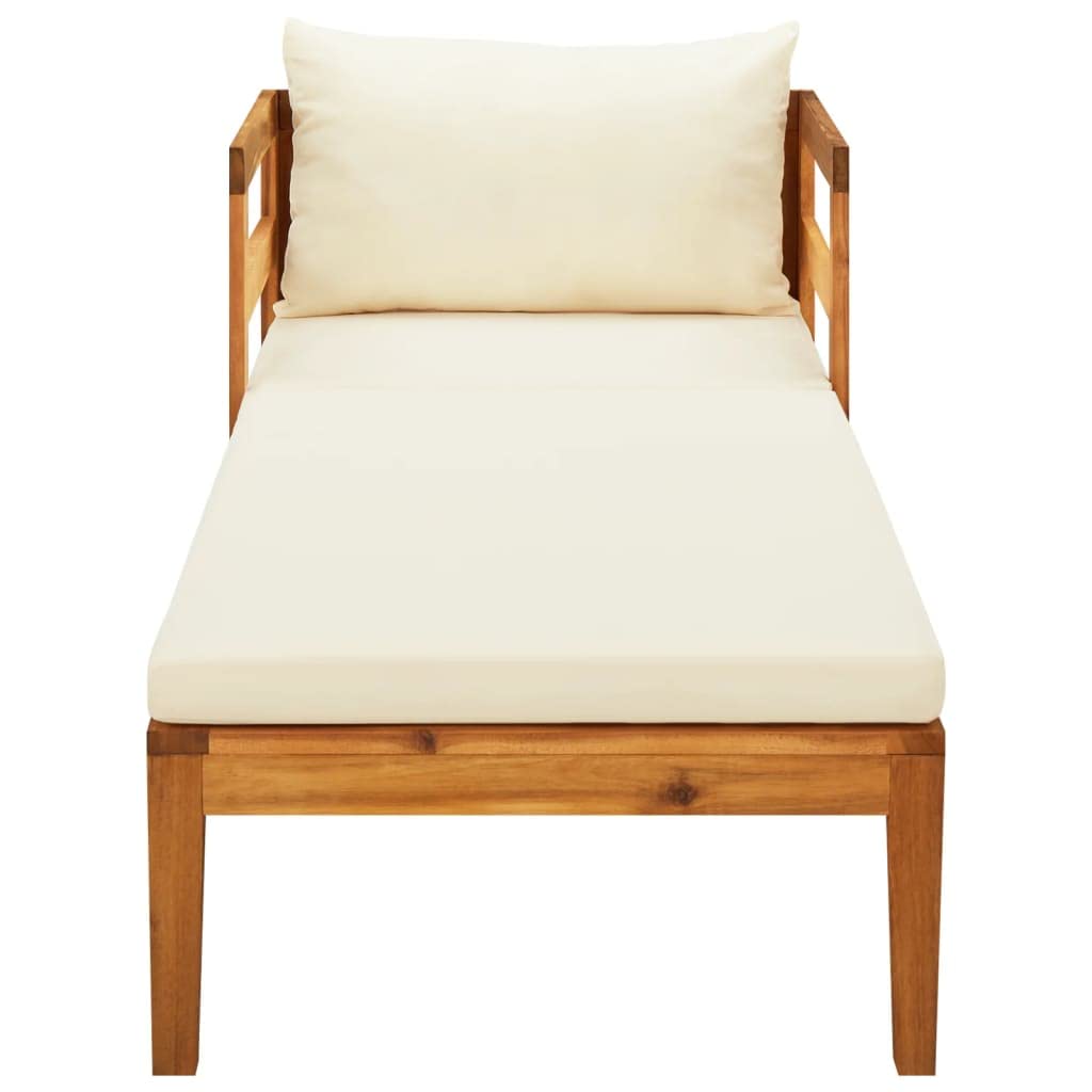 vidaXL Outdoor Sun Lounger with Cushions - Solid Acacia Wood Patio Chair - Cream White Weather-Resistant Cushions - Modern Garden Furniture for Poolside, Backyard & Patio Relaxation