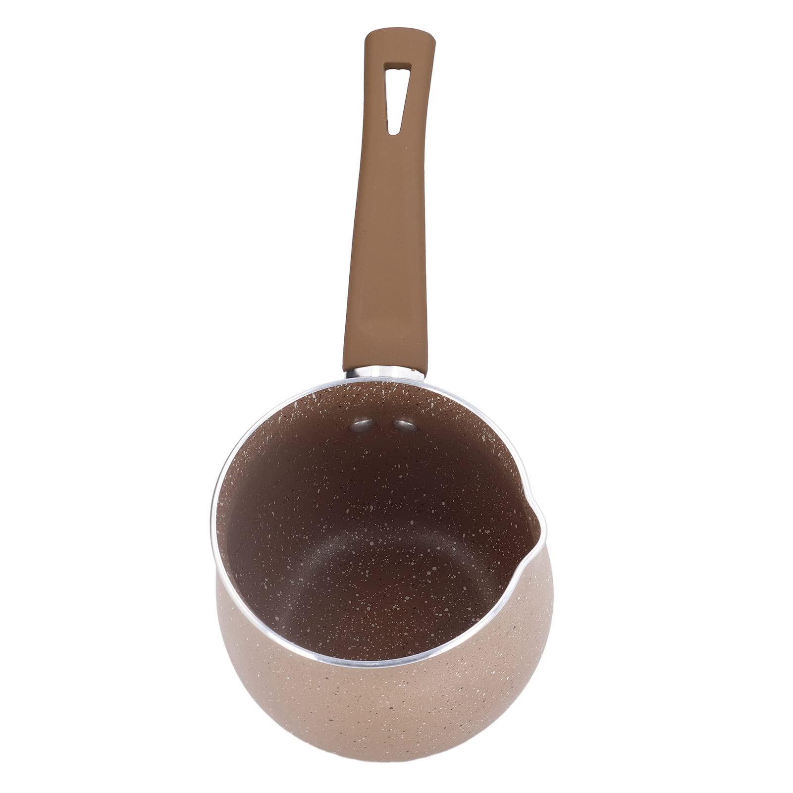 HEEPDD 10cm Mini Milk Pot - Nonstick Small Butter & Sugar Melting Pot with Pour Spout - Perfect for Melting Butter, Steaming Milk, Frothing & Latte Art - Ideal for Coffee, Baking & Kitchen Use (Brown)