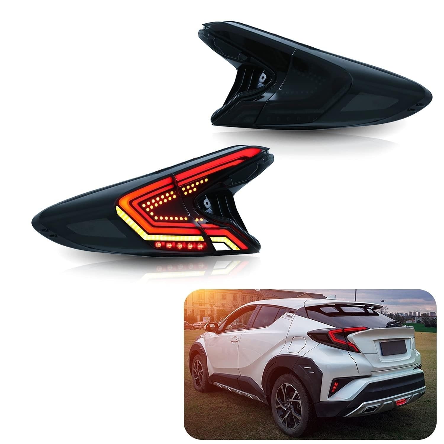 2018-2020 Toyota C-HR LED Tail Lights with Start-Up Animation - Blackout Smoke Rear Lamp Assembly for Enhanced Style & Night Visibility | Perfect for Car Upgrades & Night Driving Safety