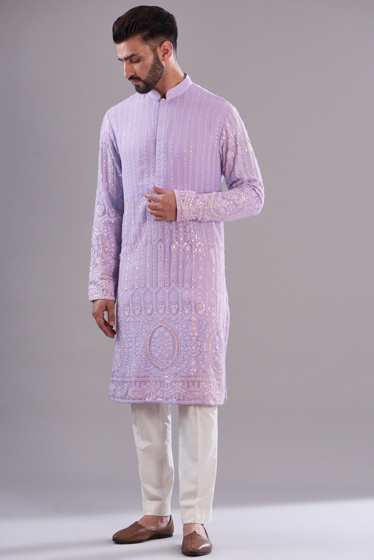 Lavender Embroidered Kurta for Women - Elegant Handcrafted Floral Design Cotton Tunic - Perfect for Festivals, Weddings & Casual Wear