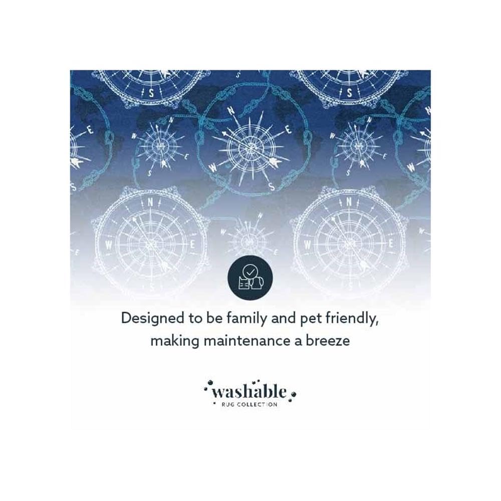 5'x7' Blue Washable Polyester Rug - Soft & Durable Transitional Style for Living Room, Bedroom & Office