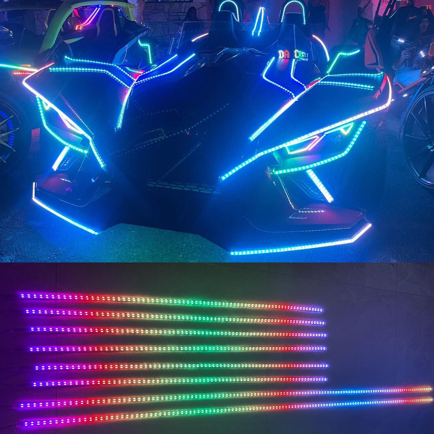6PCS 5FT + 2PCS 6.5FT Ultra Bright Dual Row LED Strip Lights - RGB Color Changing Car Truck Underglow Kit with Chasing Flow Effects for Wheel Wells, Hood & Grill Lighting - Perfect for Night Driving & Car Shows