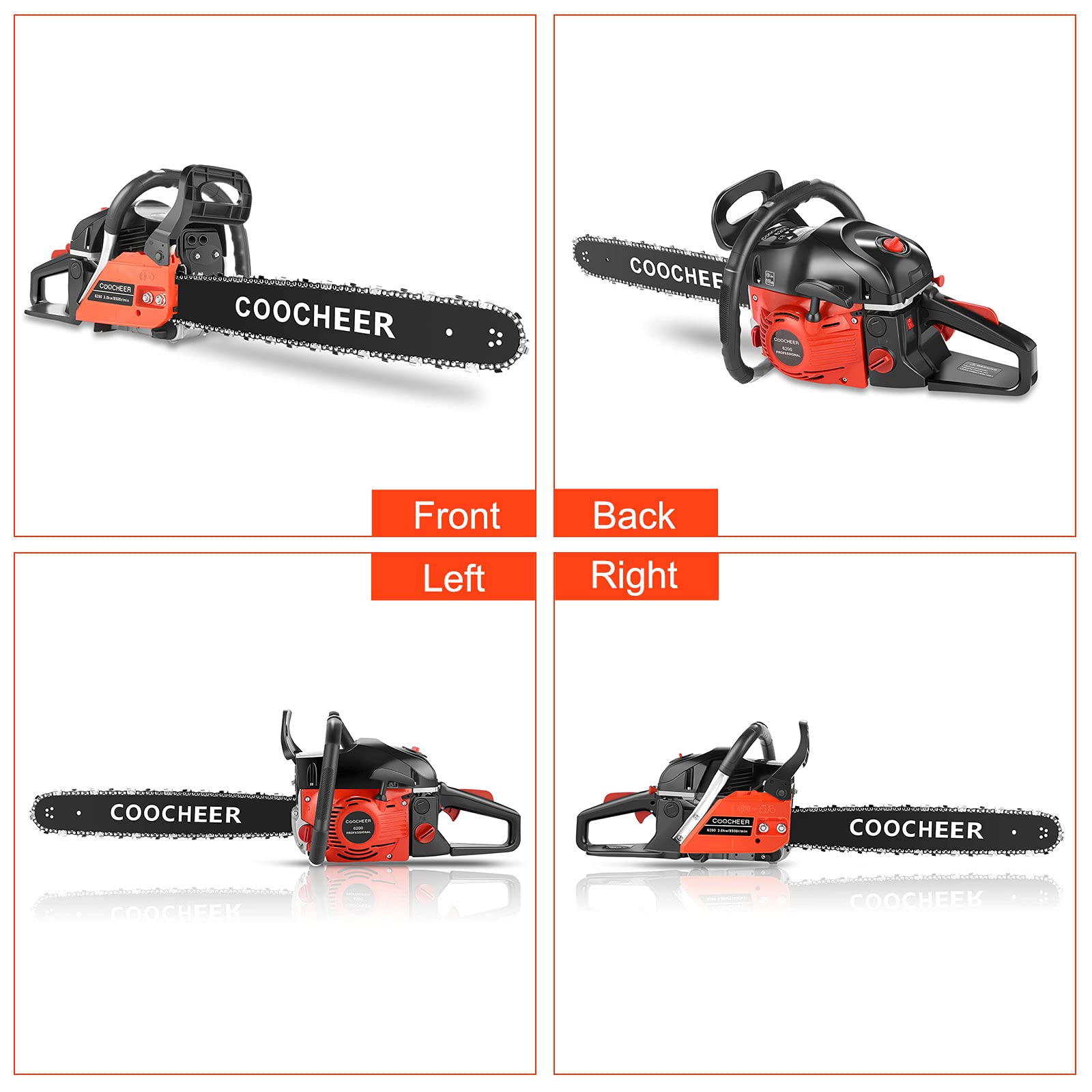 COOCHEER 20 Inch 62cc Gas Chainsaw - 3.5HP 2-Cycle Petrol Chainsaw with 2 Chains for Tree Cutting, Wood Chopping & Firewood Preparation - Perfect for Landscaping, Yard Work & Forestry Maintenance