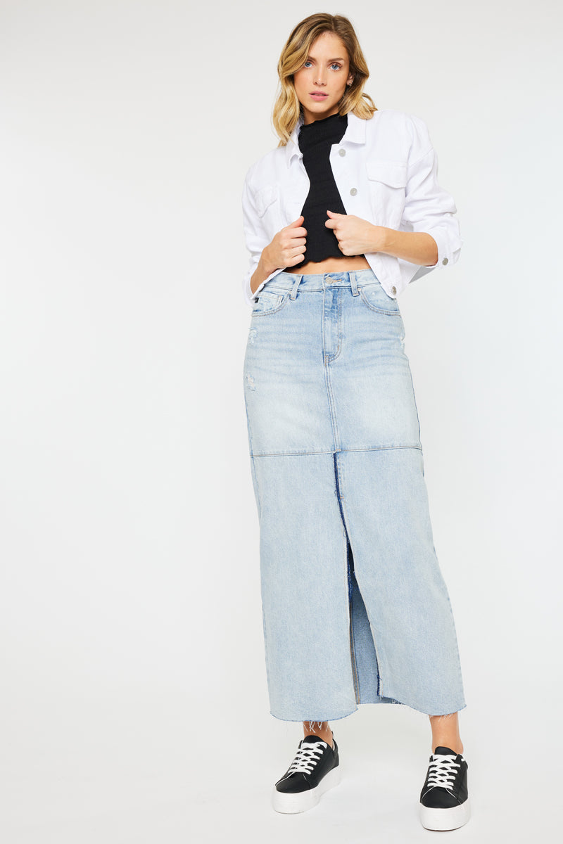 Babe Maxi Denim Skirt for Women - High Waisted Long Denim Skirt with Pockets - Perfect for Casual Outfits, Summer Dresses & Boho Style