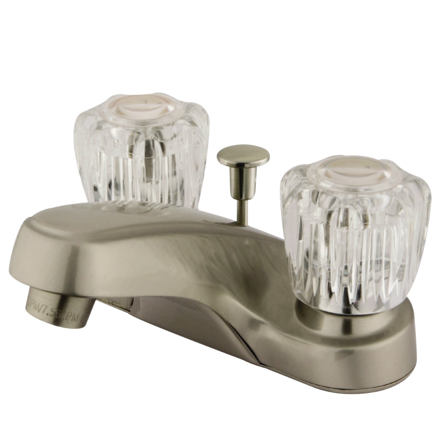 Americana KB168 Brushed Nickel 4-Inch Centerset Bathroom Faucet - Double Handle Deck Mount with ABS Pop-Up Drain - Perfect for Bathroom Sink Vanity and Powder Room Renovations