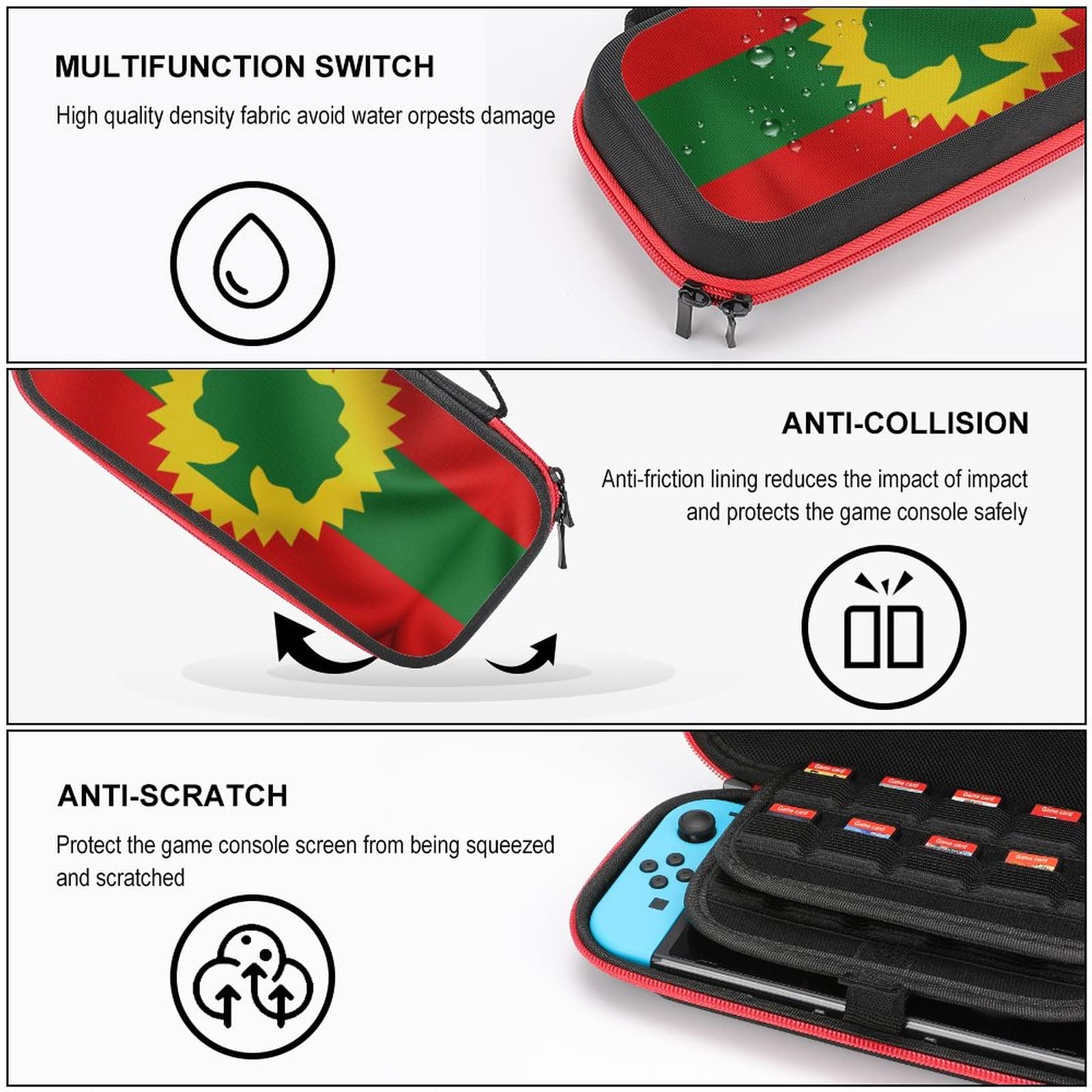 Oromo Liberation Front Flag Design Nintendo Switch Carrying Case - Portable Travel Cover with 20 Game Card Slots - Perfect for Gaming On-The-Go & Travel Accessories
