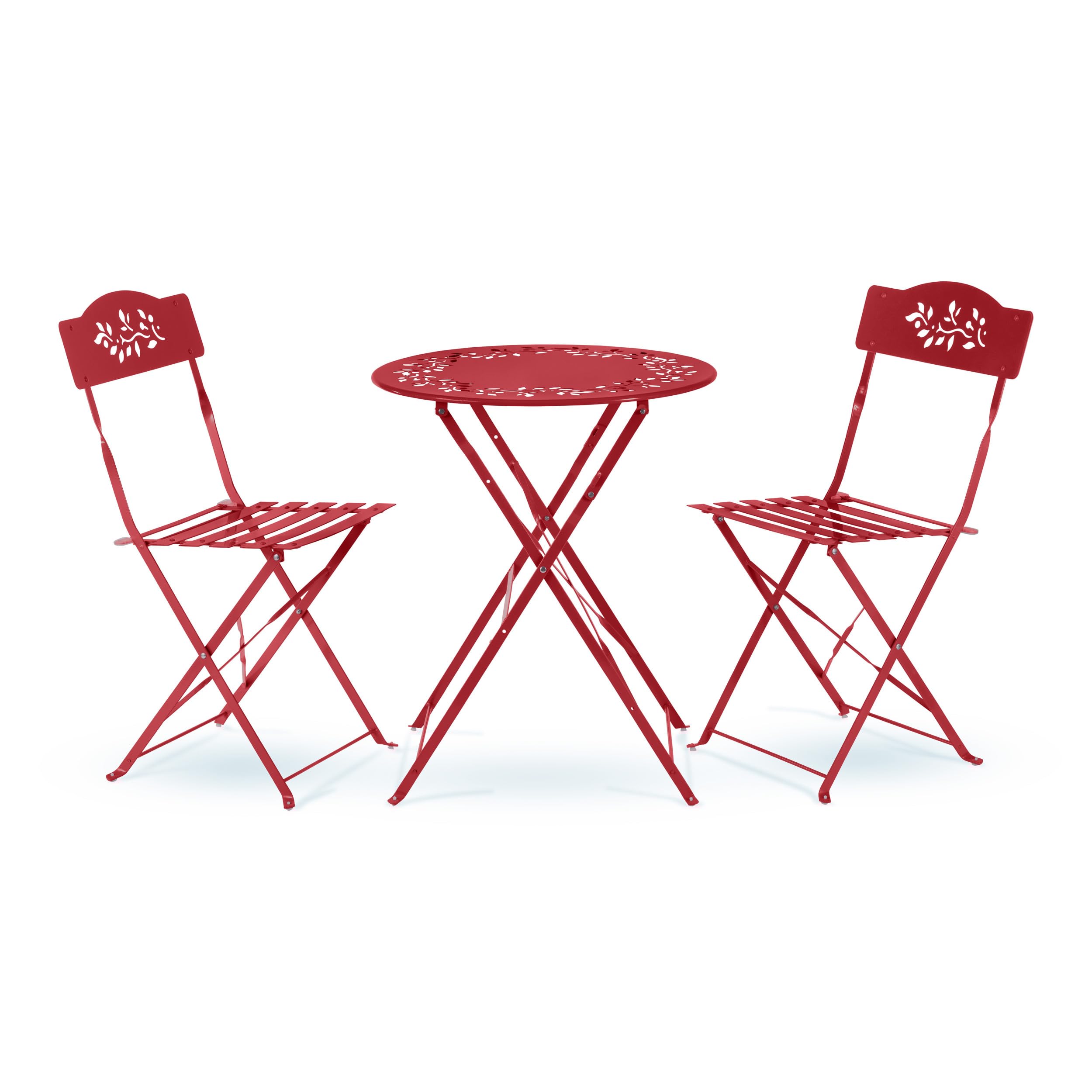Alpine Corporation 3-Piece Bistro Set - Folding Table & Chairs for Indoor/Outdoor Use - Compact Patio Seating in Vibrant Red - Perfect for Small Balconies, Gardens, and Apartment Decks