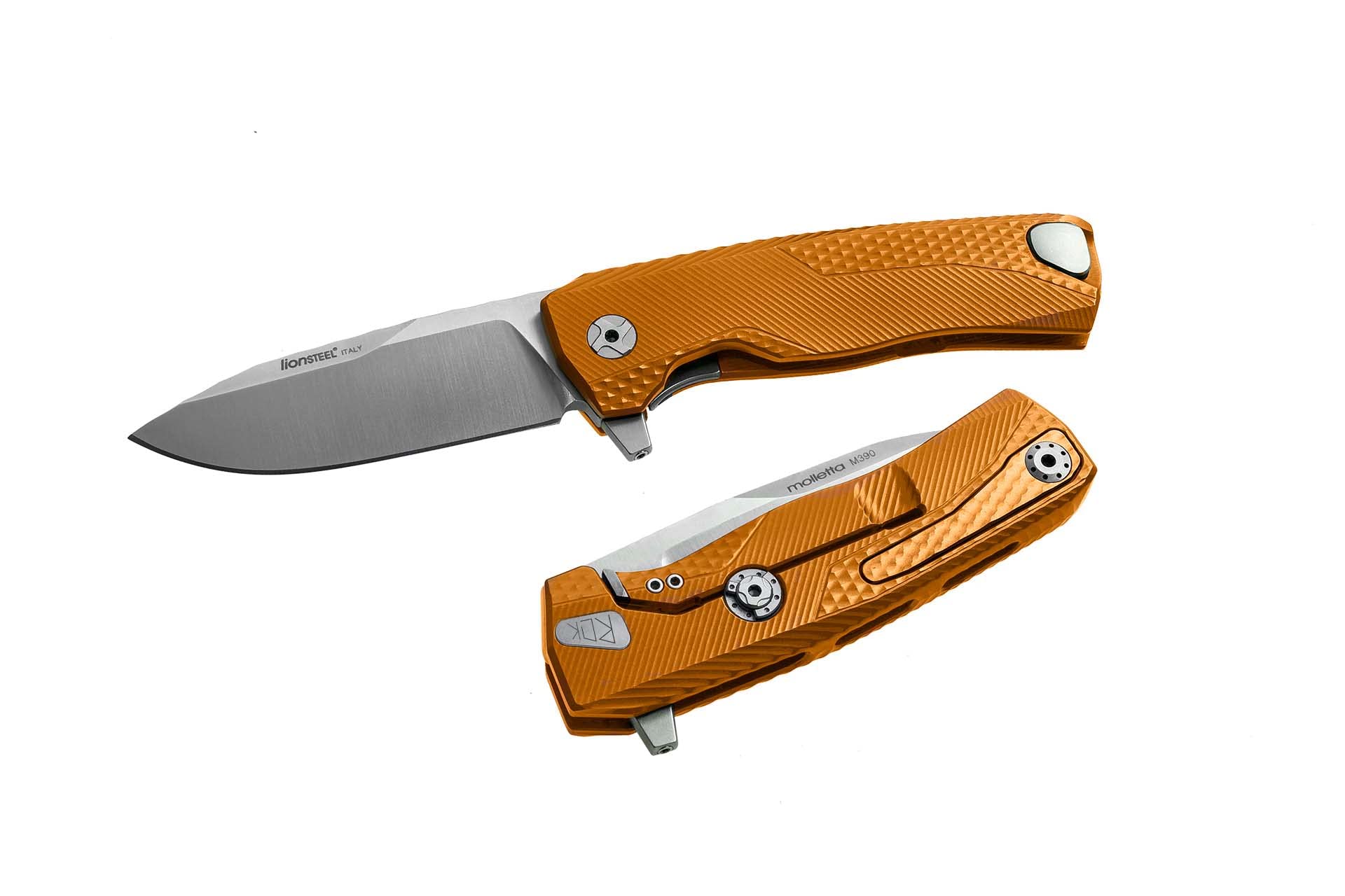 LionSteel ROK Frame Lock Folding Knife - M390 Stainless Steel Blade & Orange Aluminum Handle - EDC Pocket Knife for Camping, Hiking & Outdoor Adventures