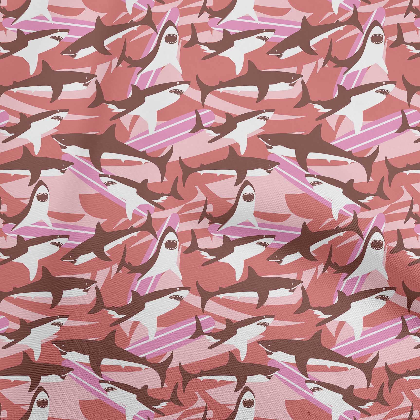 Premium 100% Cotton Cambric Pink Ocean Shark Print Fabric by The Yard - 42