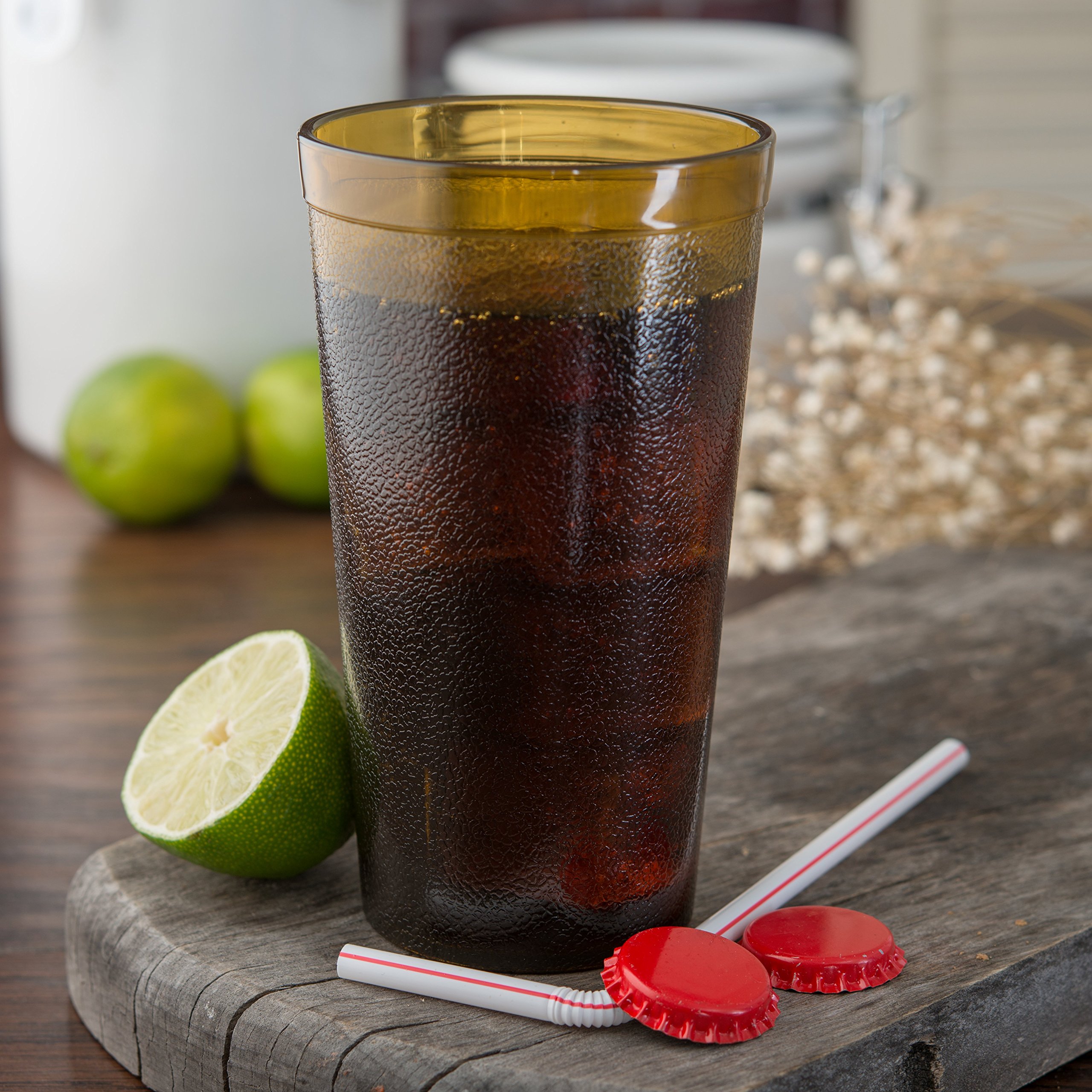 Carlisle FoodService 16 oz Amber Plastic Tumbler - Stackable, Pebbled Exterior for Restaurants, Catering & Kitchens - Durable & BPA-Free (Pack of 72) - Perfect for Beverage Service, Cafeterias, and Outdoor Events