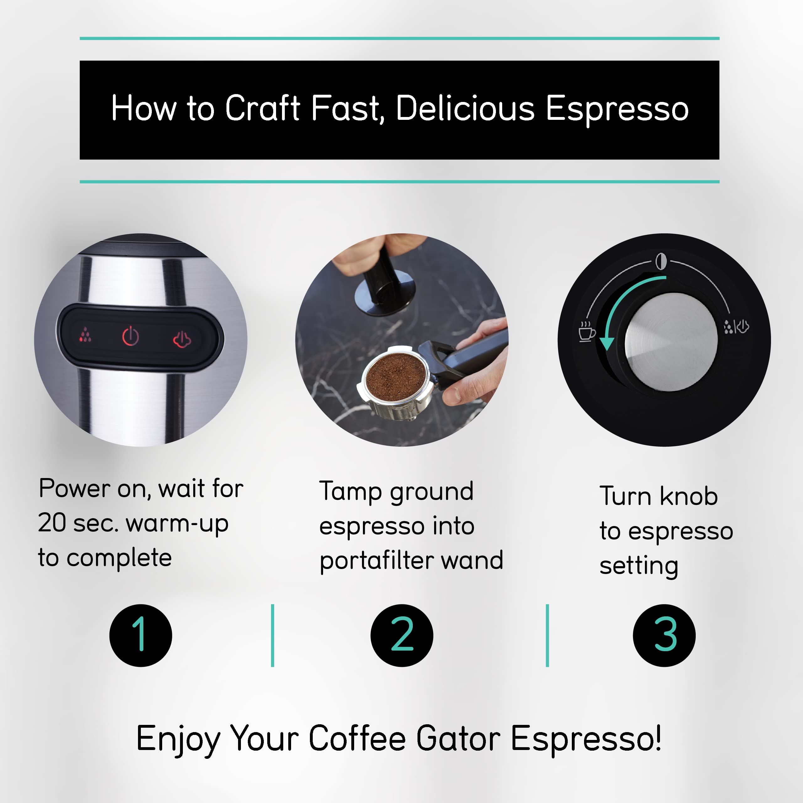 Coffee Gator Espresso Machine - 15 Bar Quick-Brew Coffee Maker with Milk Frother & 1.3L Removable Water Tank for Home Barista & Office Use